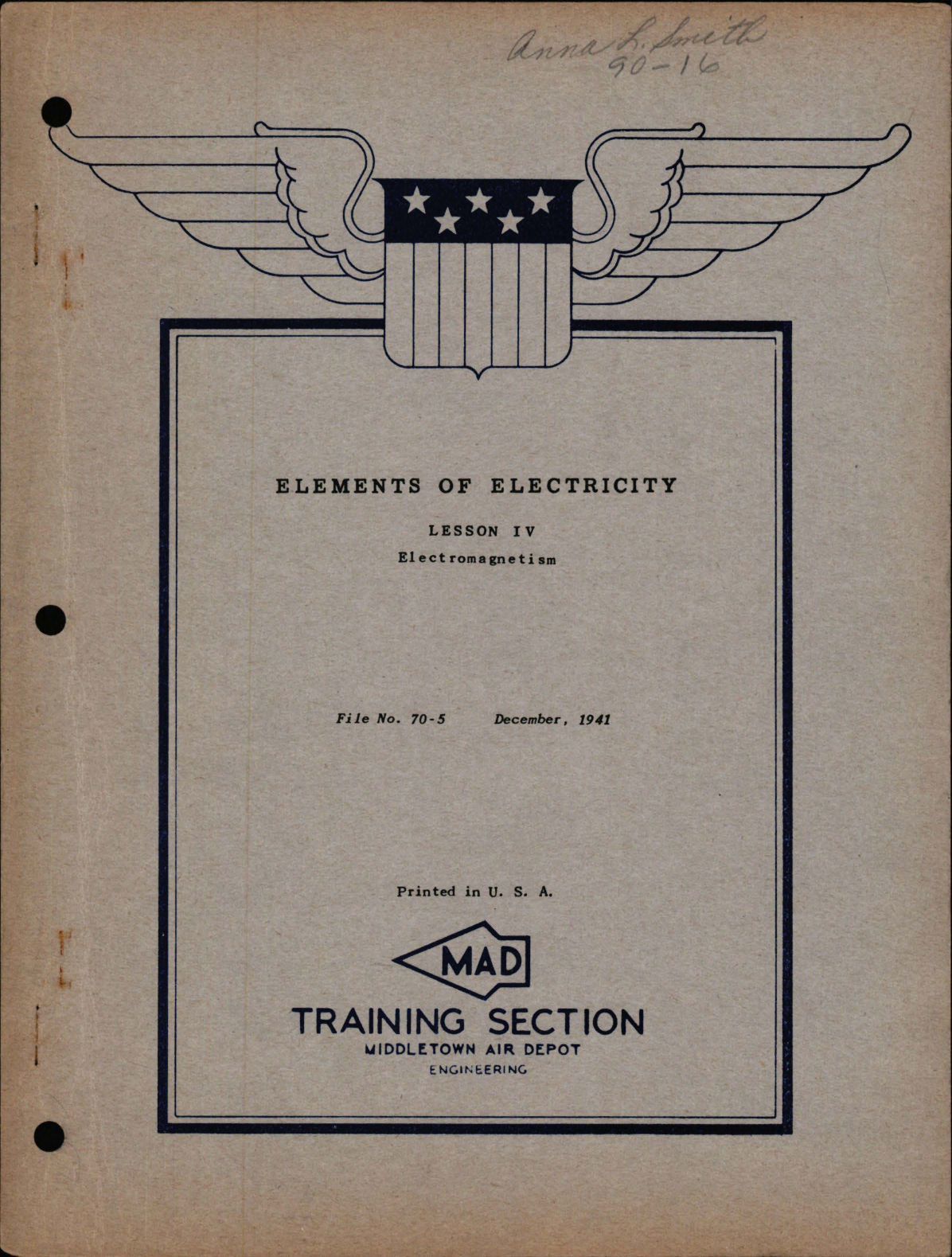 Sample page 1 from AirCorps Library document: Elements of Electricity for Electromagnetism - Lesson IV