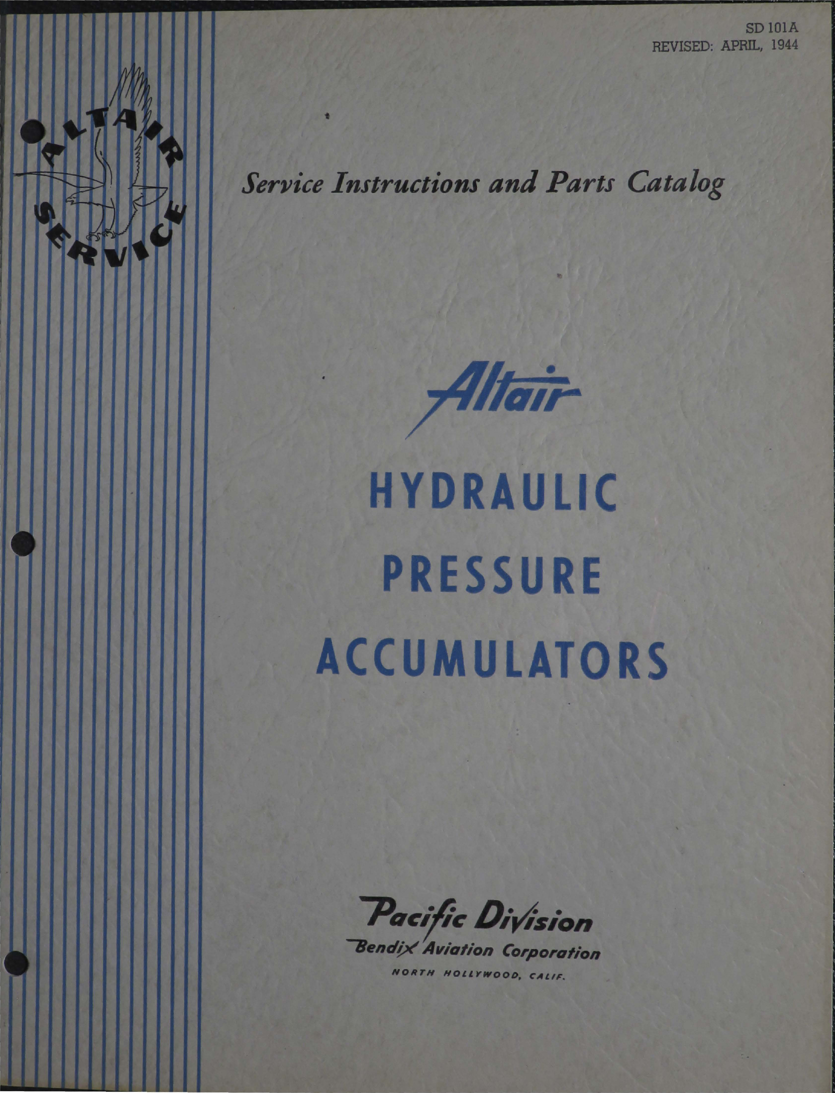 Sample page 1 from AirCorps Library document: Service Instructions with Parts Catalog for Altair Hydraulic Pressure Accumulators 