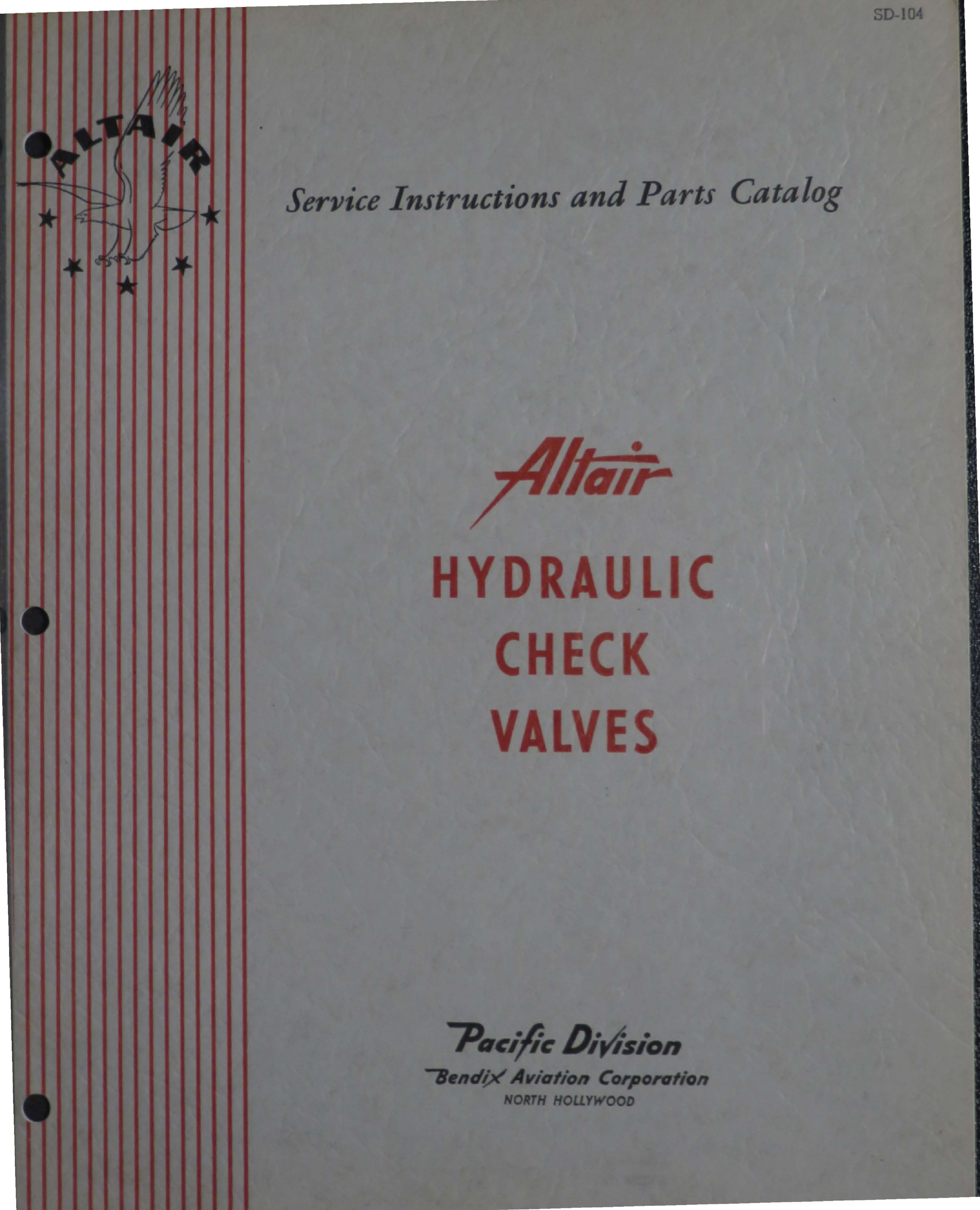 Sample page 1 from AirCorps Library document: Service Instructions with Parts Catalog for Altair Hydraulic Check Valves 