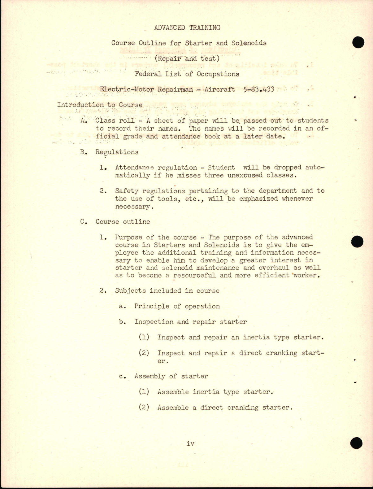 Sample page 6 from AirCorps Library document: Starters and Solenoids Course Outline - Engineering Section 