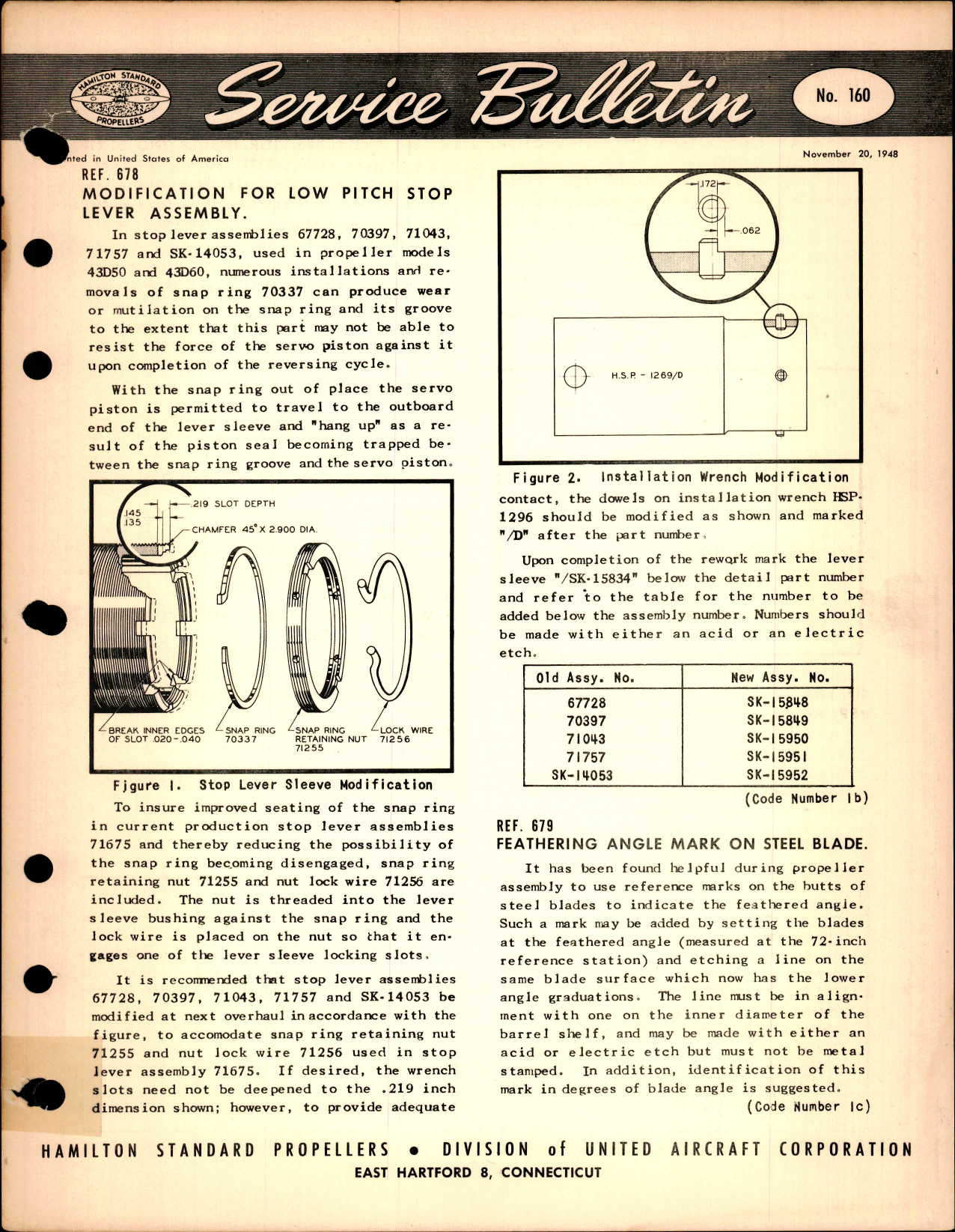 Sample page 1 from AirCorps Library document: Modification for Low Pitch Stop Lever Assembly, Ref 678