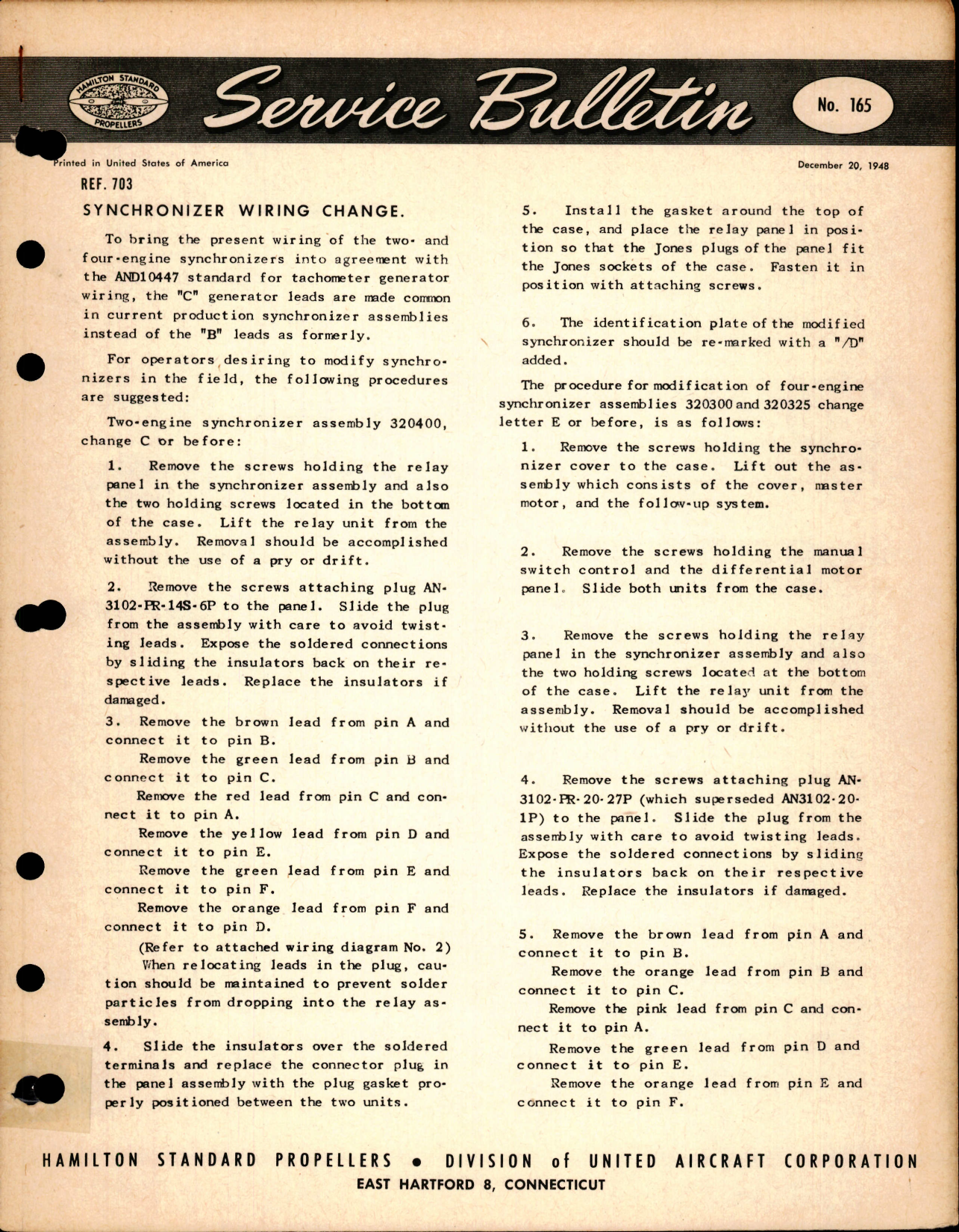 Sample page 1 from AirCorps Library document: Synchronizer Wiring Change, Ref 703