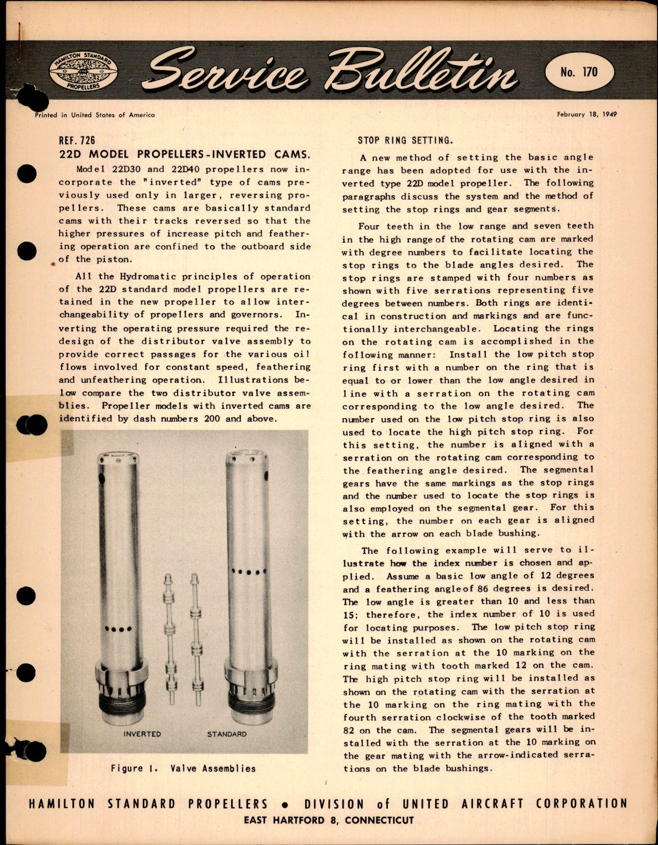 Sample page 1 from AirCorps Library document: 22D Model Propellers-Inverted Cams, Ref 726