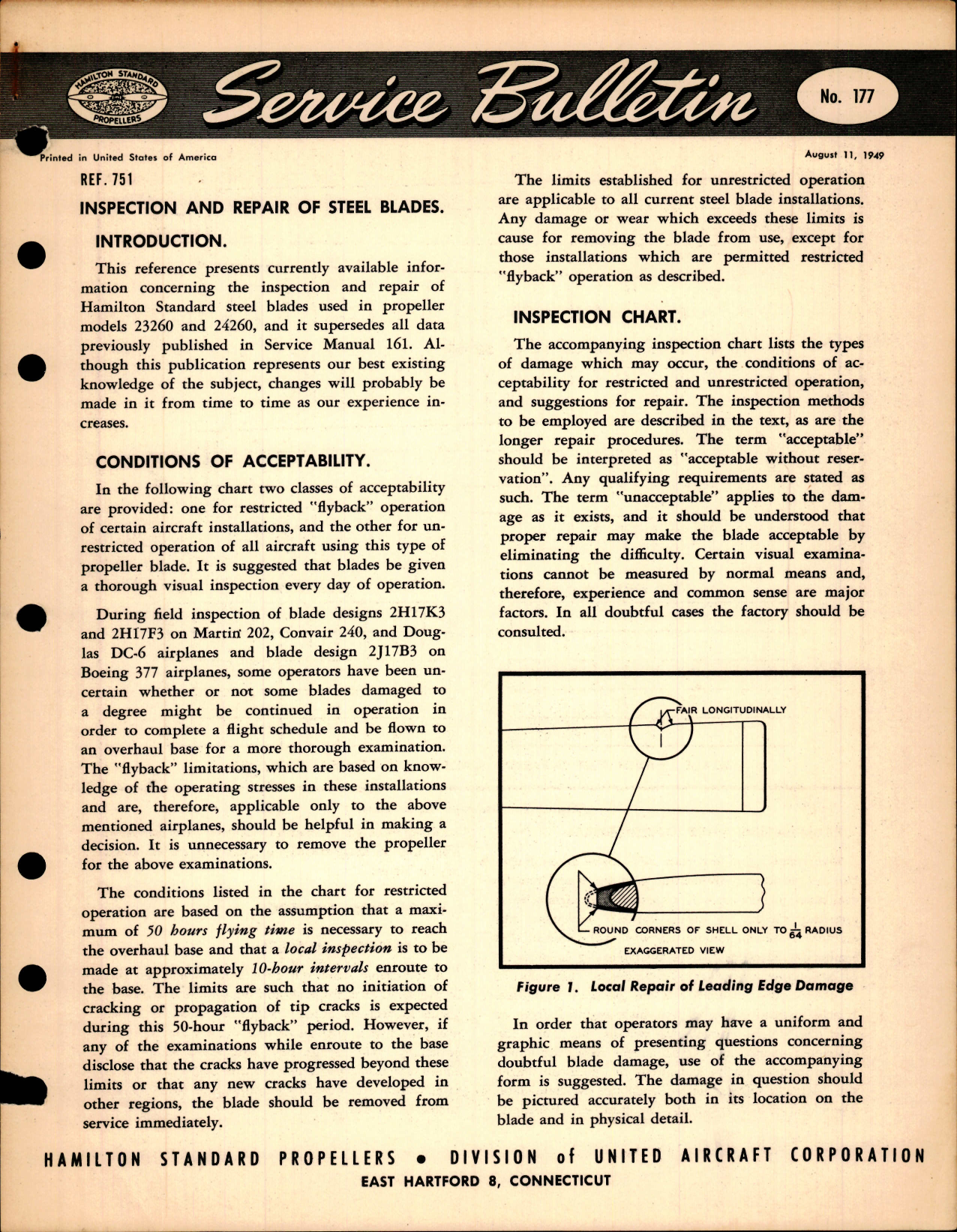 Sample page 1 from AirCorps Library document: Inspection and Repair of Steel Blades, Ref 751