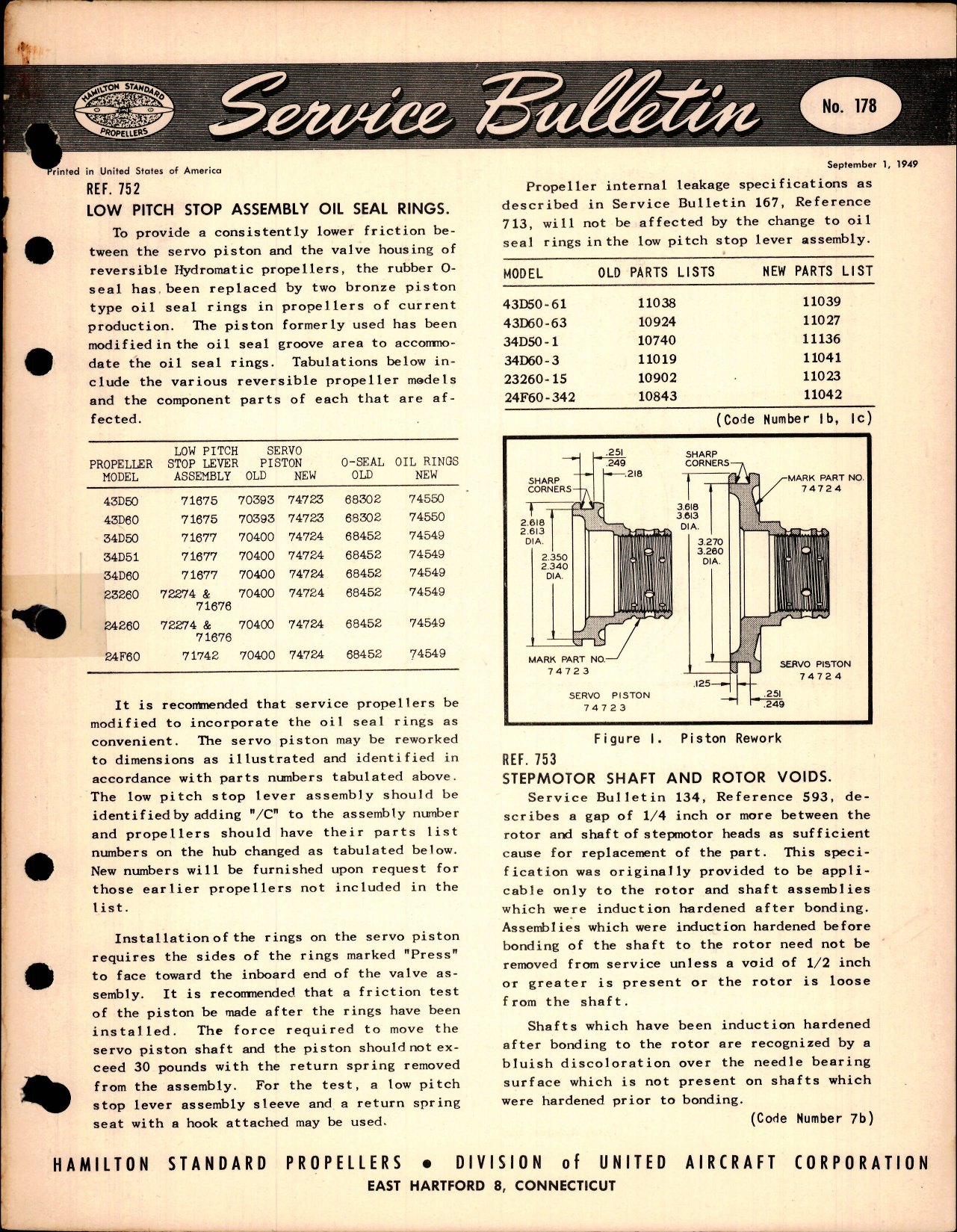 Sample page 1 from AirCorps Library document: Low Pitch Stop Assembly Oil Seal Rings, Ref 752