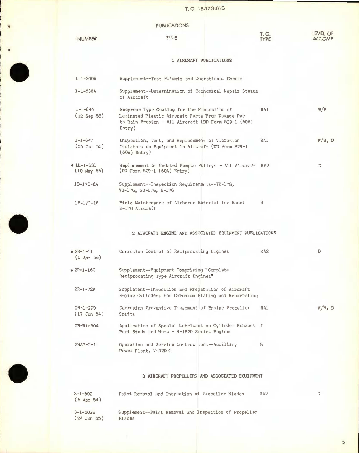 Sample page 5 from AirCorps Library document: Cumulative Supplement List of Applicable Publications for USAF Series B-17G Aircraft and Equipment