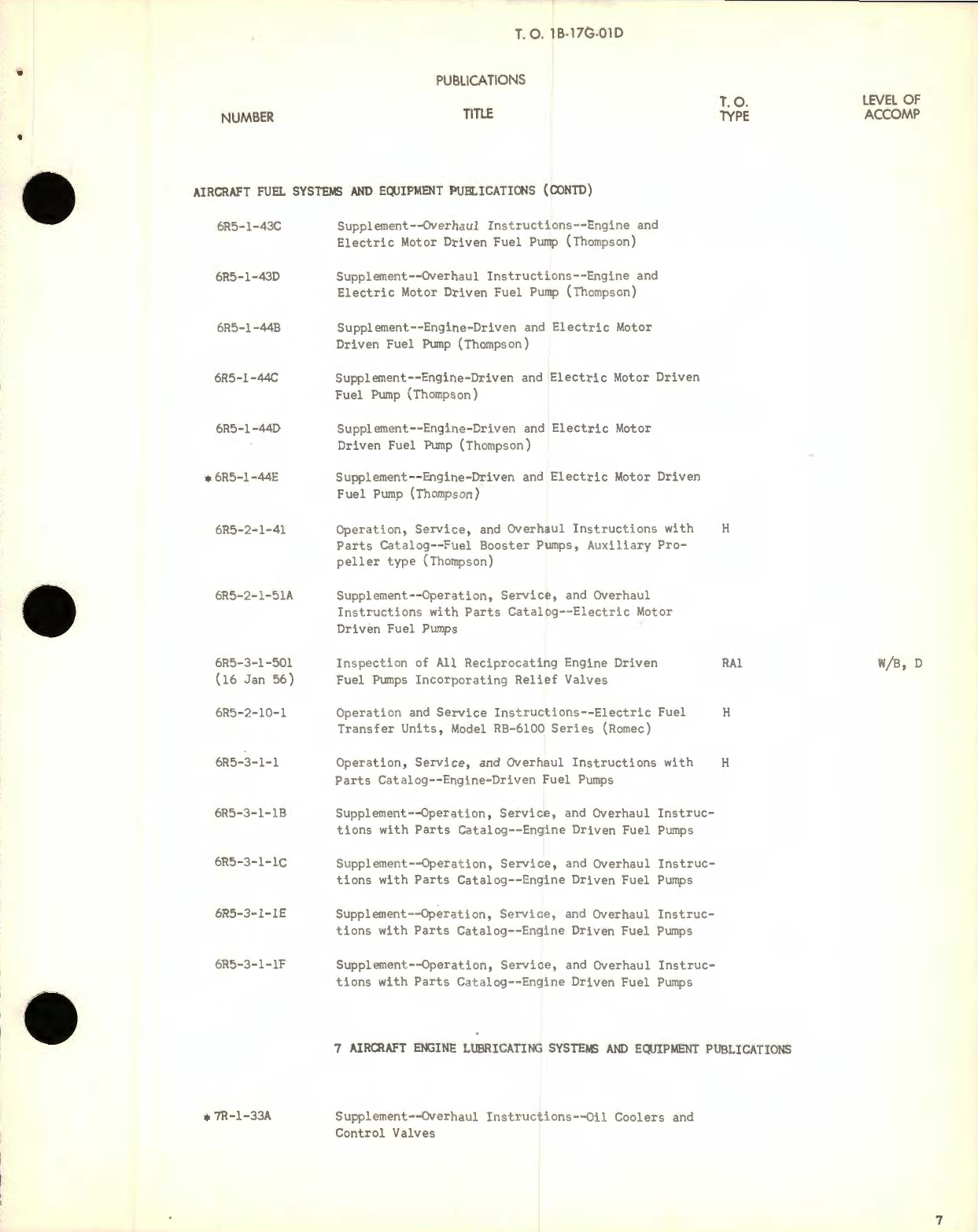 Sample page 7 from AirCorps Library document: Cumulative Supplement List of Applicable Publications for USAF Series B-17G Aircraft and Equipment