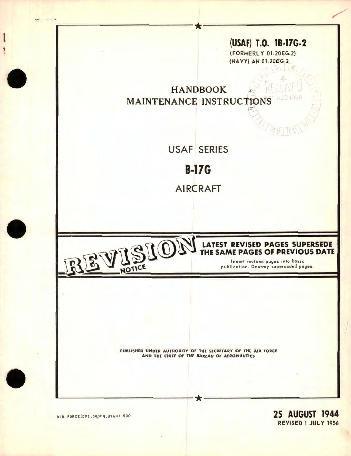 Sample page 1 from AirCorps Library document: Maintenance Instructions for USAF Series B-17G Aircraft