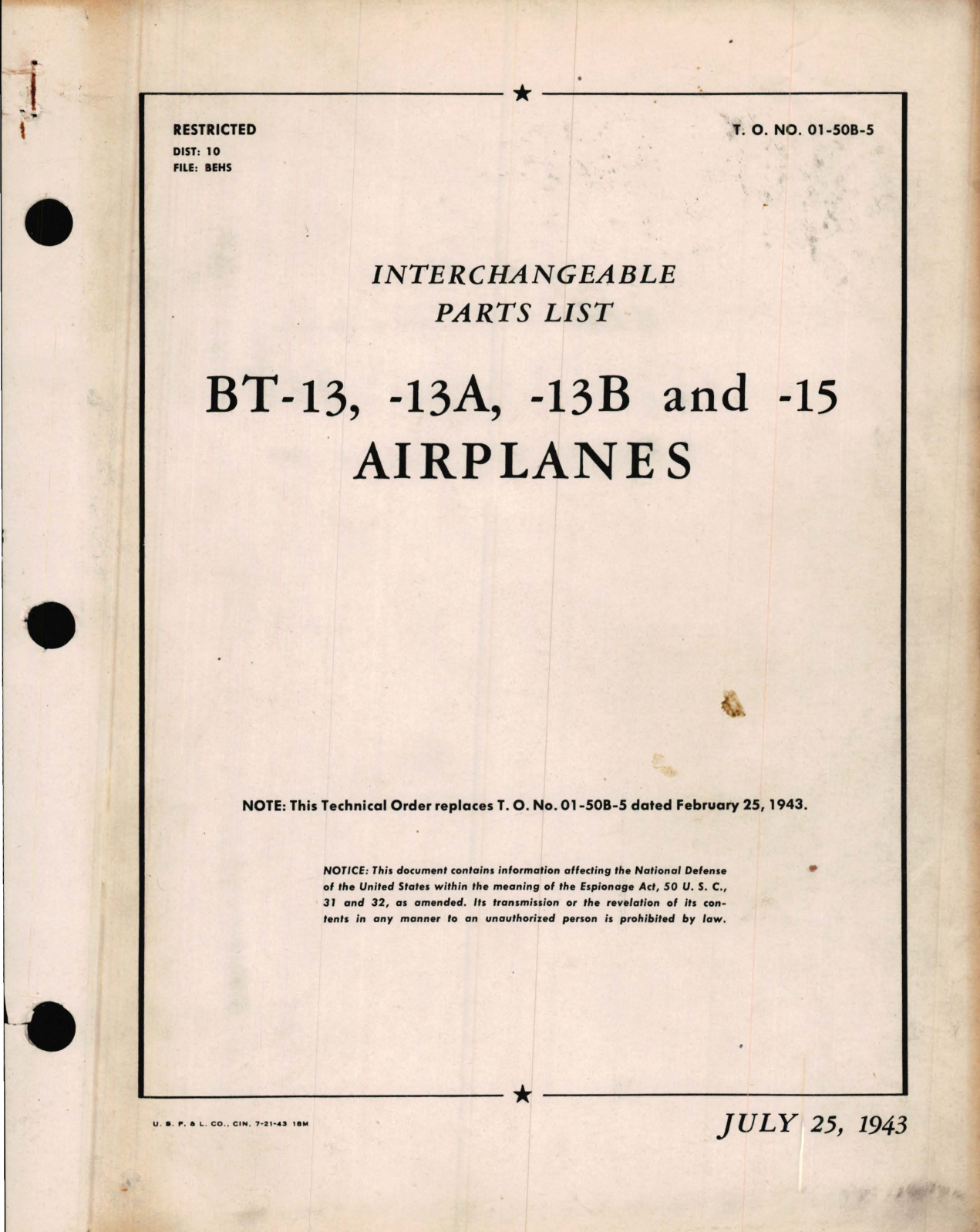 Sample page 1 from AirCorps Library document: Interchangeable Parts List for BT-13, -13A, -13B and -15 Airplanes