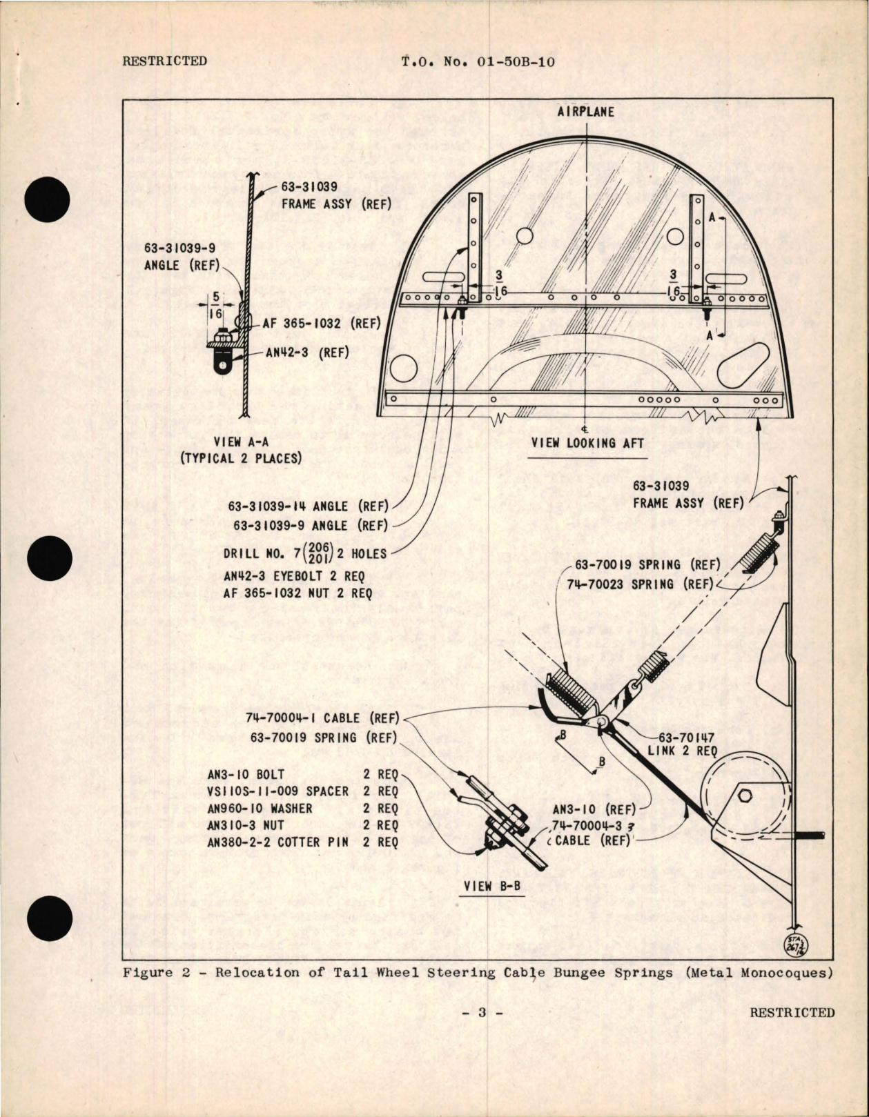 Sample page 3 from AirCorps Library document: Vultee - Relocation of the Tail Wheel Steering Cable Bungee Spring - BT-13, BT-13A, BT-15, and SNV-1, 14-June-1943, CScholl