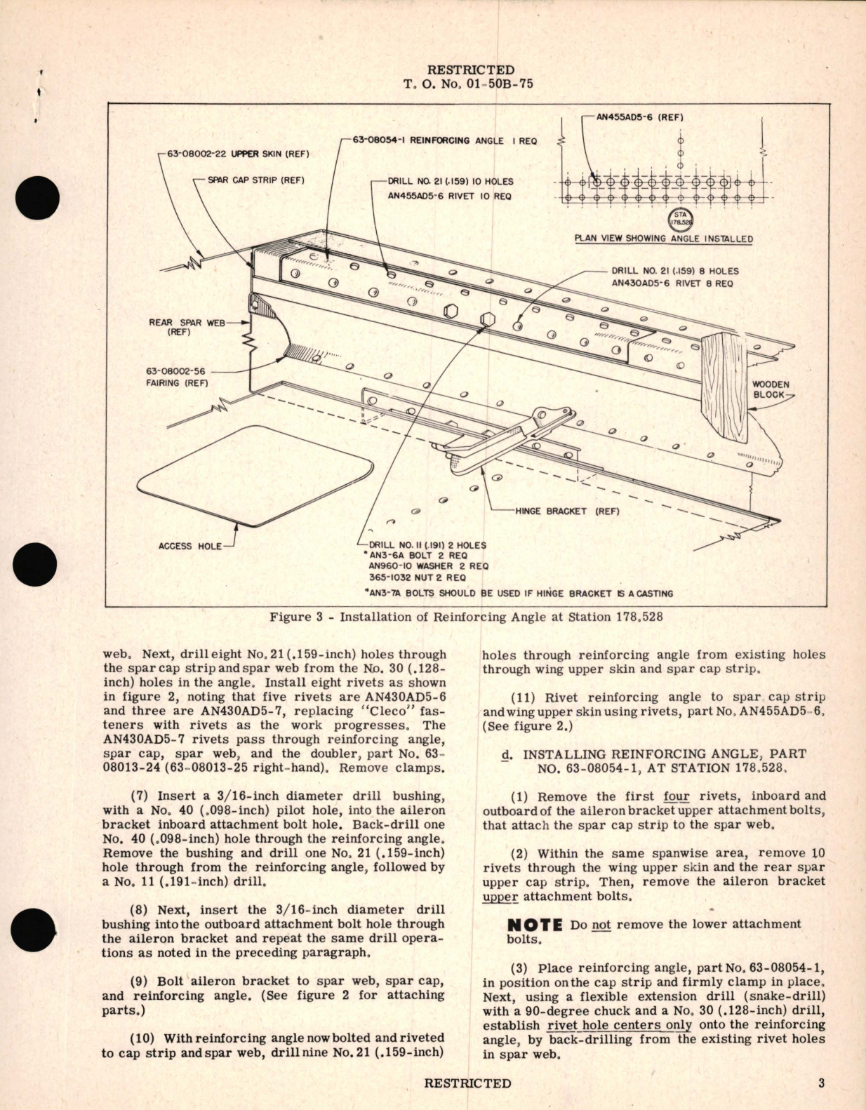 Sample page 3 from AirCorps Library document: Vultee - Reinforcing Outer Panel Rear SPAR at Aileron Brackets - BT-13, BT-13A, BT-15, and SNV-1, 20-Mar-1944