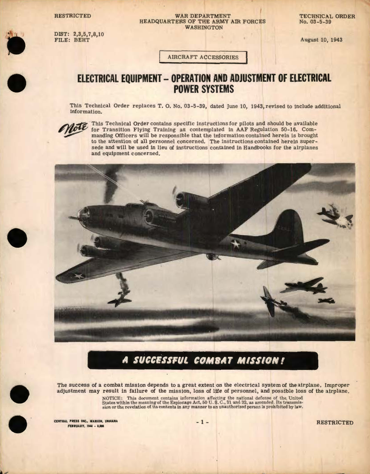 Sample page 1 from AirCorps Library document: Electrical Equipment - Operation and Adjustment of Electrical Power Systems