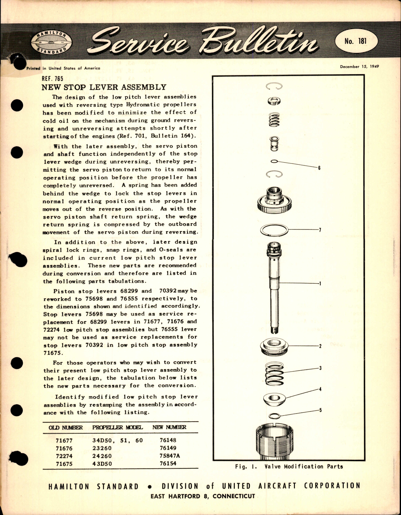 Sample page 1 from AirCorps Library document: New Stop Lever Assembly, Ref 765