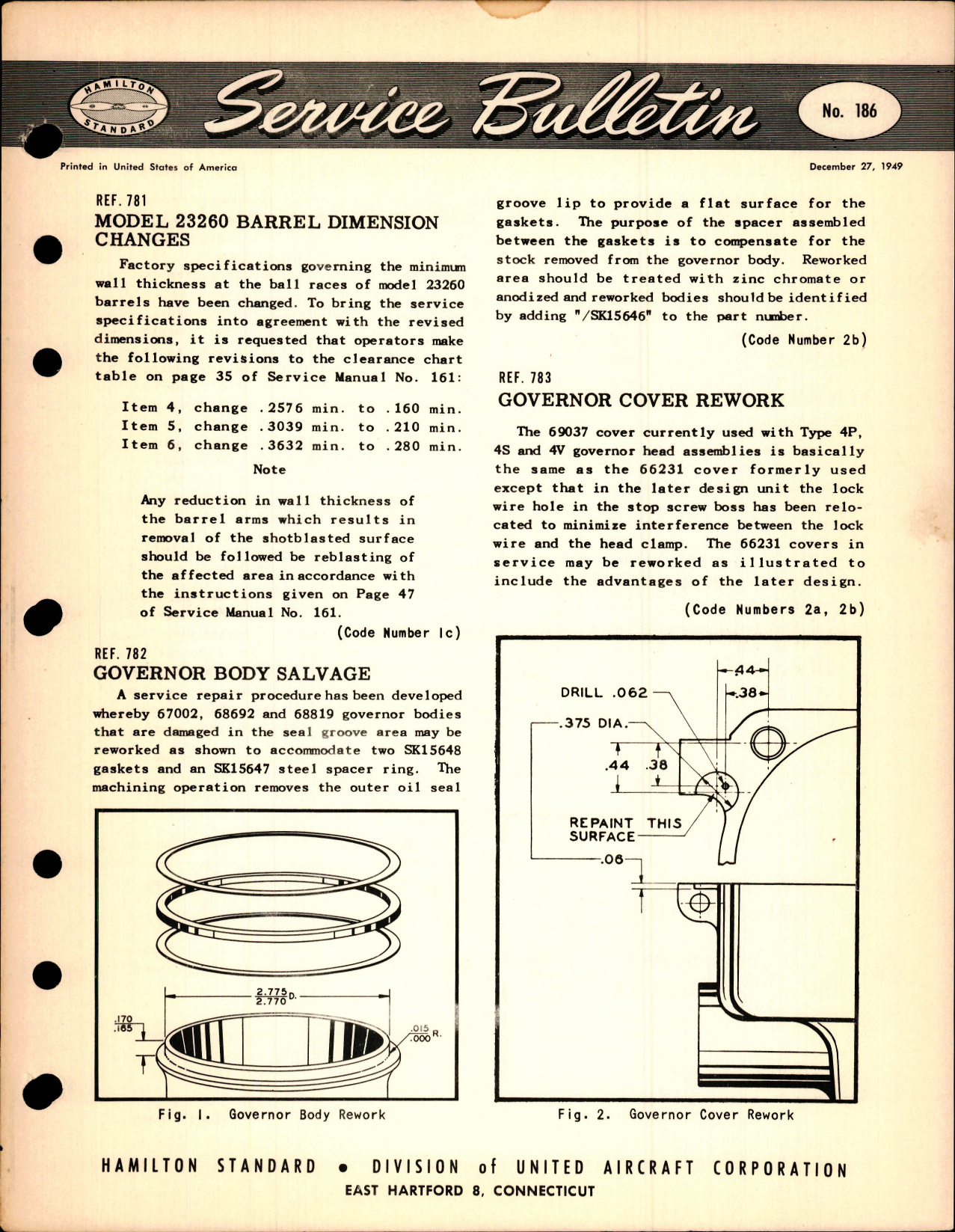 Sample page 1 from AirCorps Library document: Model 23260 Barrel Dimension Changes, Ref 781