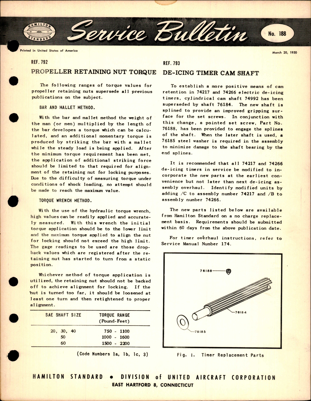 Sample page 1 from AirCorps Library document: Propeller Retaining Nut Torque, Ref 792