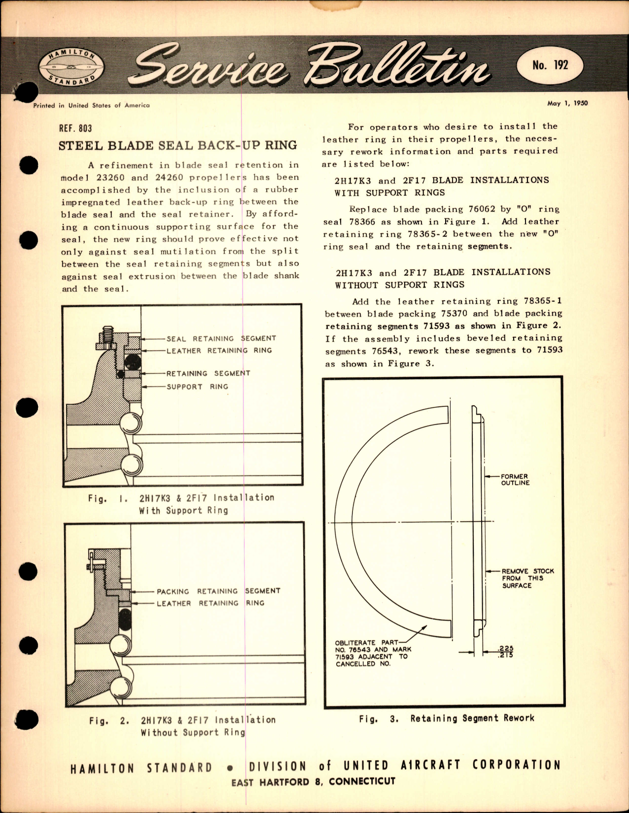Sample page 1 from AirCorps Library document: Steel Blade Seal Back-Up Ring, Ref 803