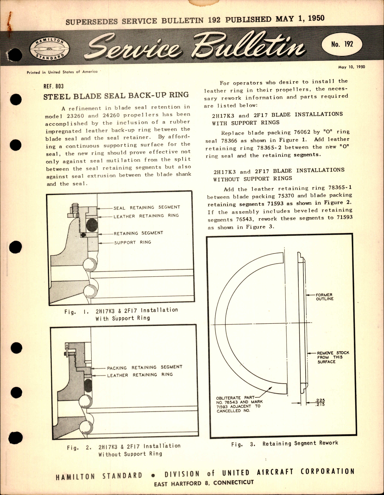 Sample page 1 from AirCorps Library document: Steel Blade Seal Back-Up Ring, Ref 803