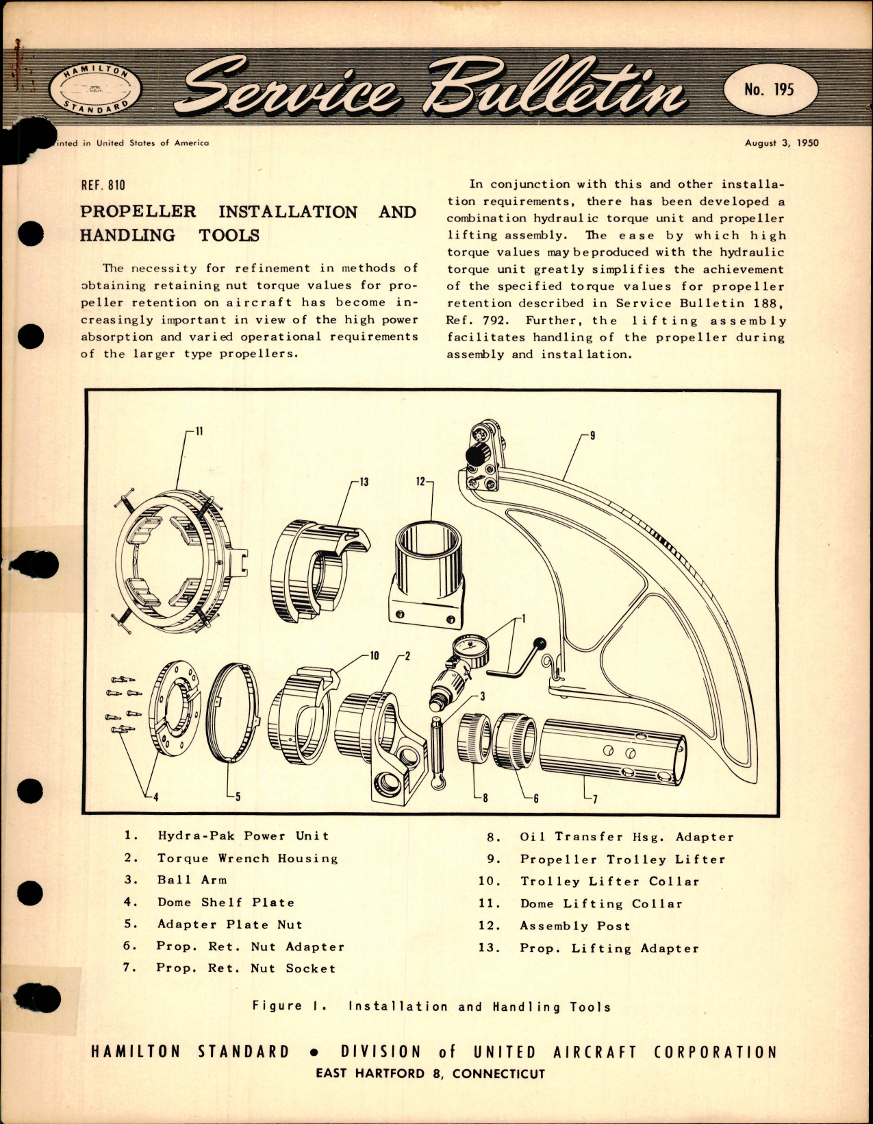 Sample page 1 from AirCorps Library document: Propeller Installation and Handling Tools, Ref 810