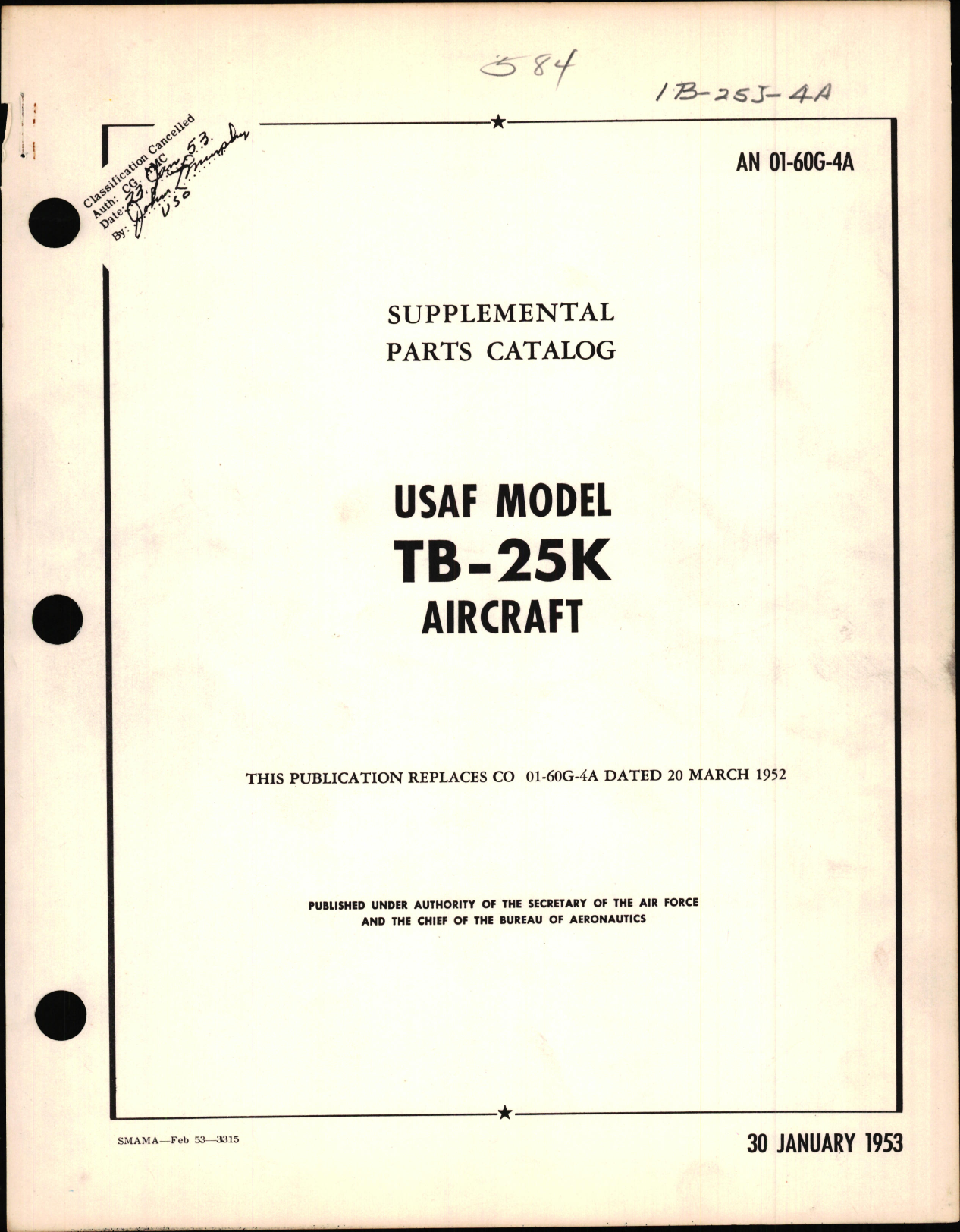 Sample page 1 from AirCorps Library document:  Supplemental Parts Catalog for USAF Model TB-25K Aircraft