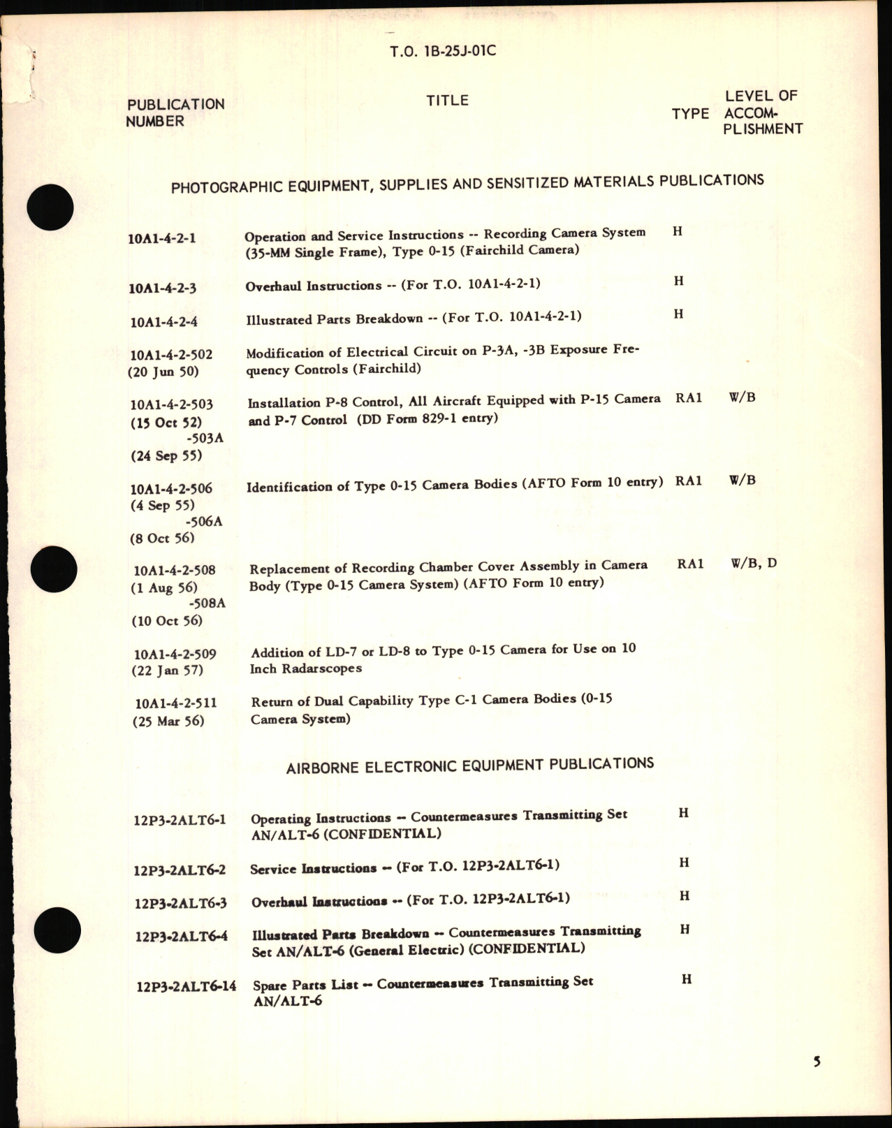 Sample page 5 from AirCorps Library document: Supplement to List of Applicable Publications for USAF Series  B-25J, TB-25J, K, L, M and N Aircraft and Equipment