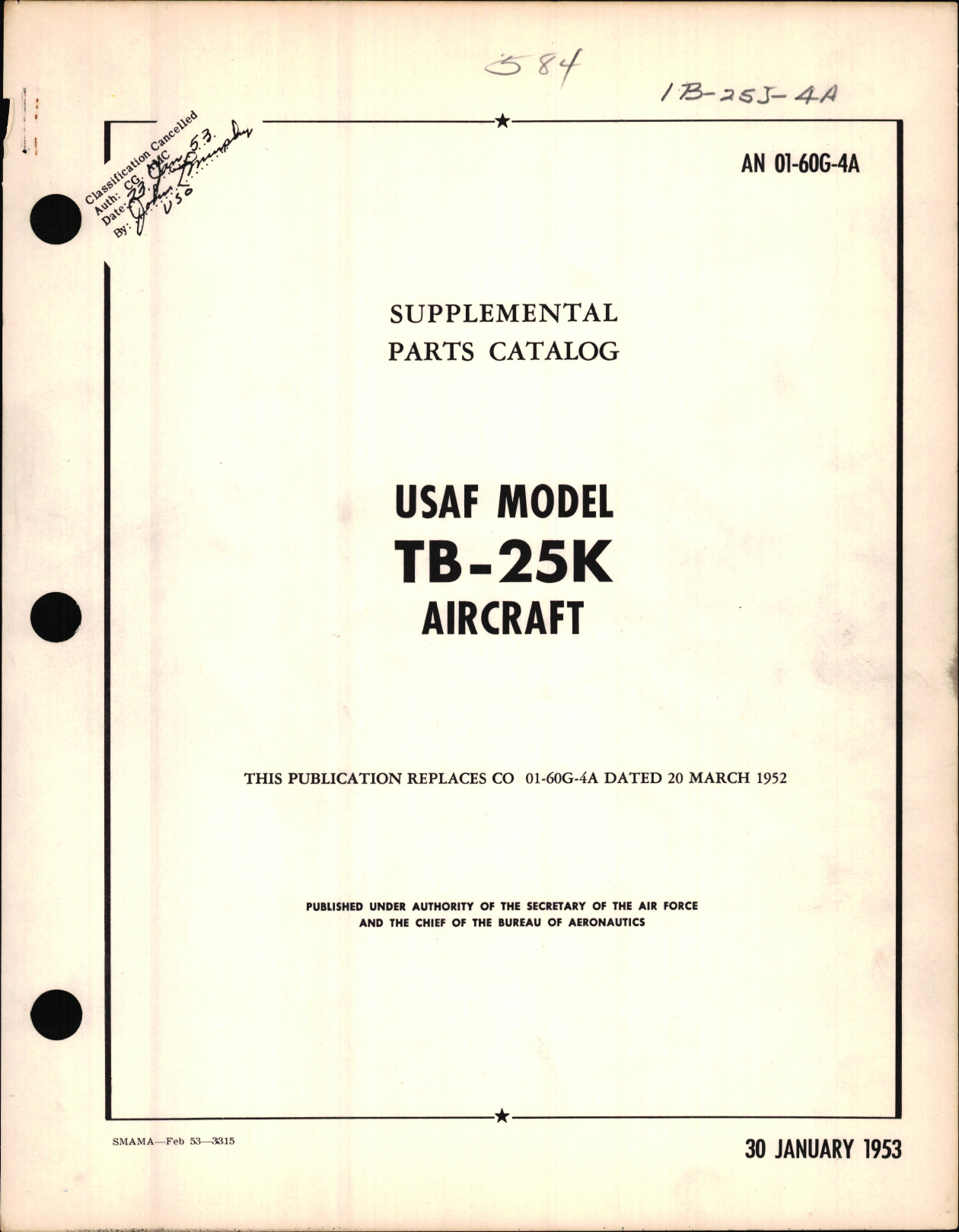 Sample page 1 from AirCorps Library document: Supplemental Parts Catalog for USAF Model TB-25K Aircraft