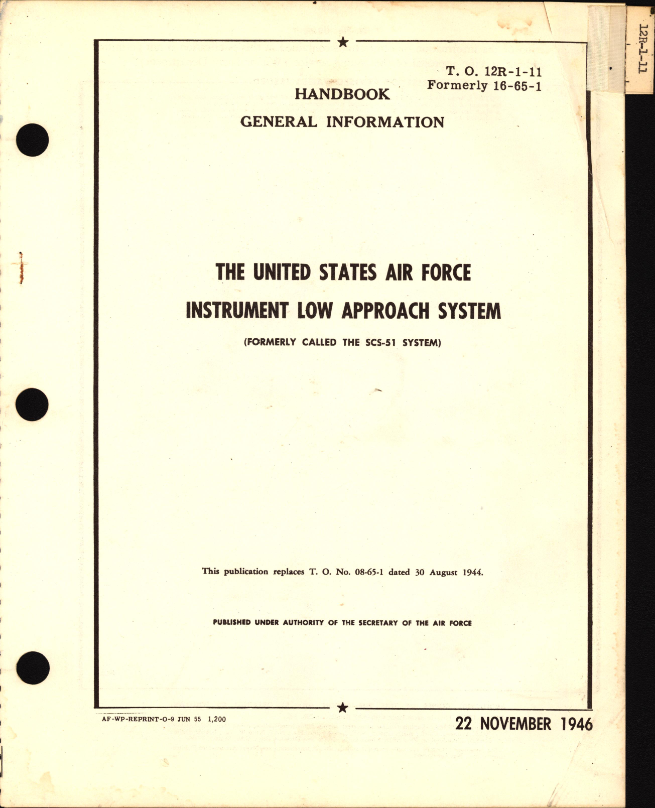 Sample page 1 from AirCorps Library document: Handbook of General Information for the US Air Force Instrument Low Approach System (SCS-51 System)