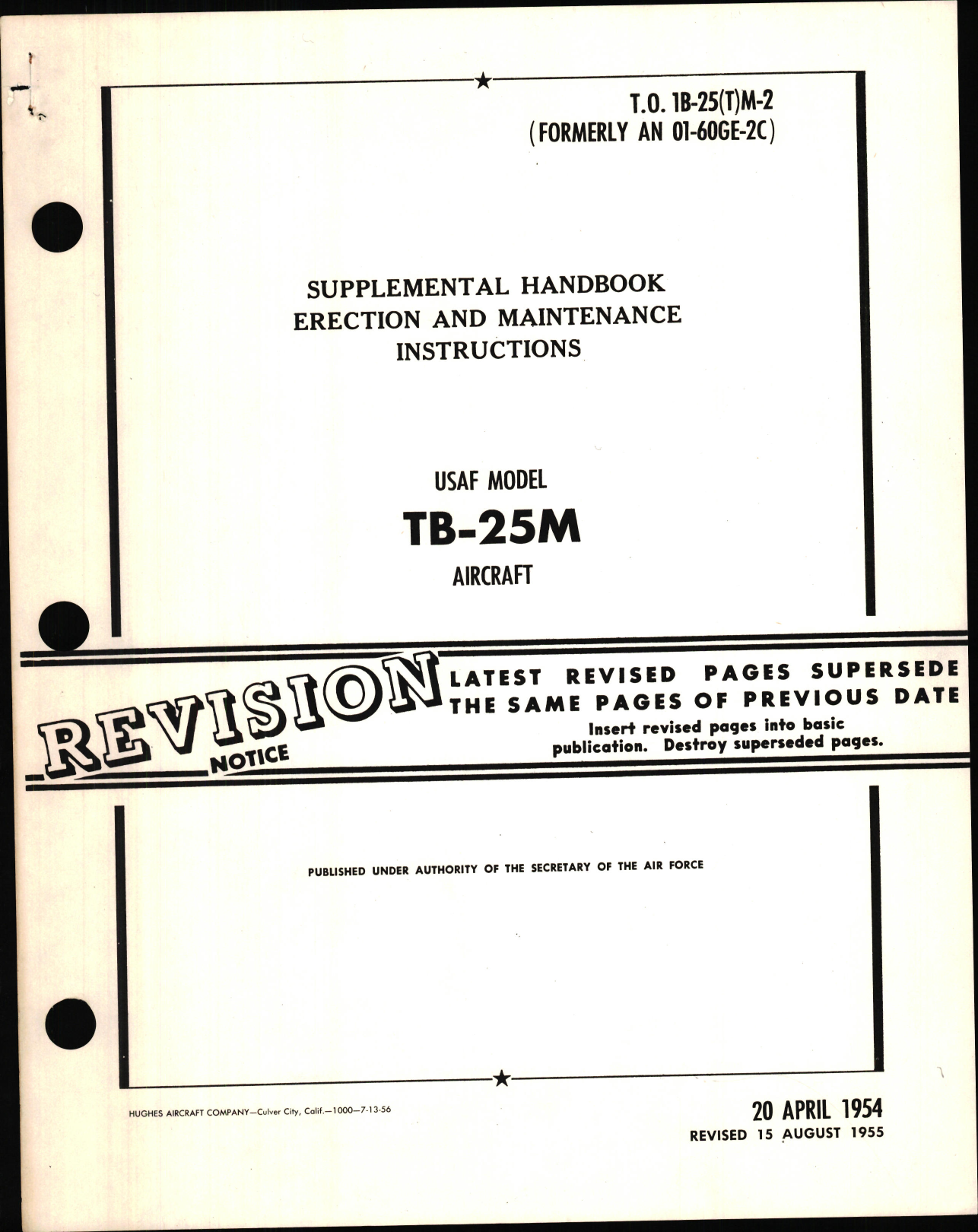 Sample page 1 from AirCorps Library document: Supplemental Handbook, Erection, and Maintenance Instructions for USAF Model TB-25M Aircraft