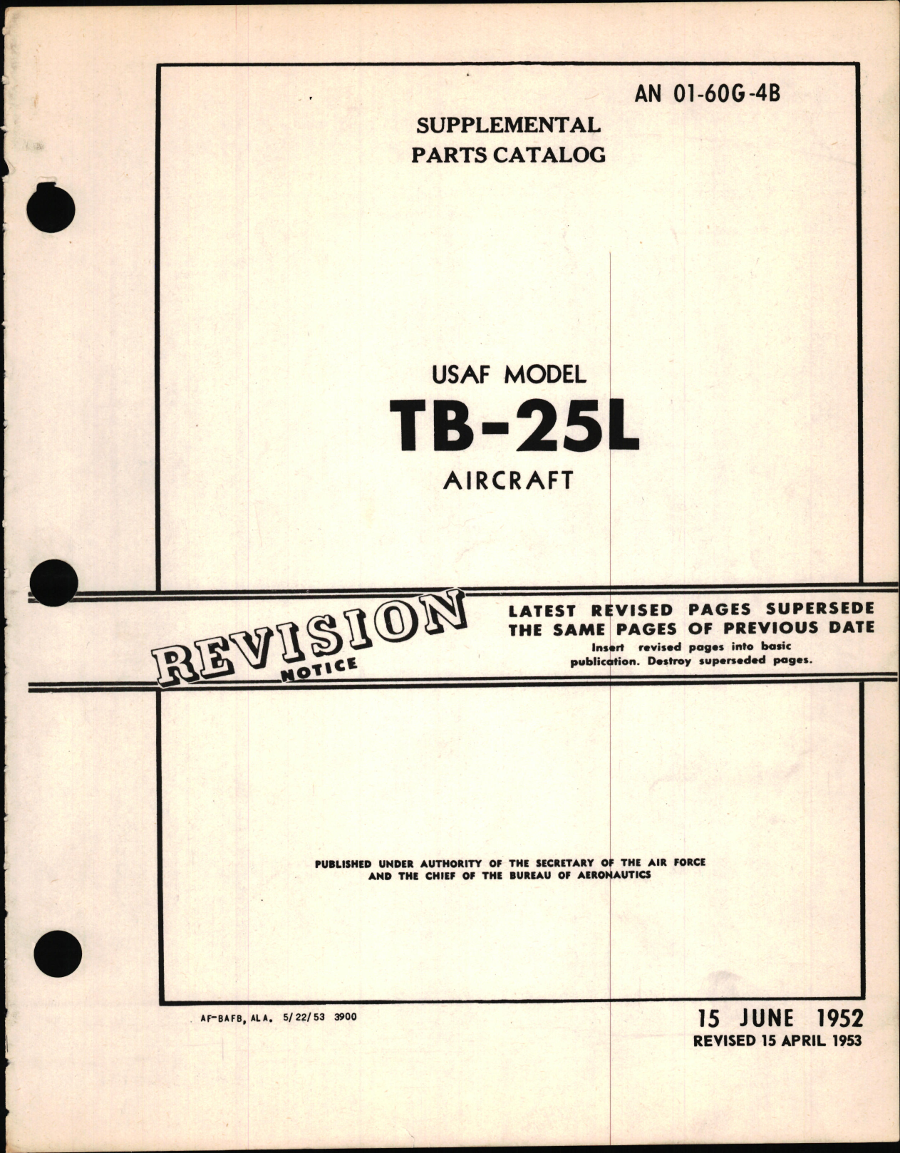 Sample page 1 from AirCorps Library document: Supplemental Parts Catalog for USAF Model TB-25L Aircraft