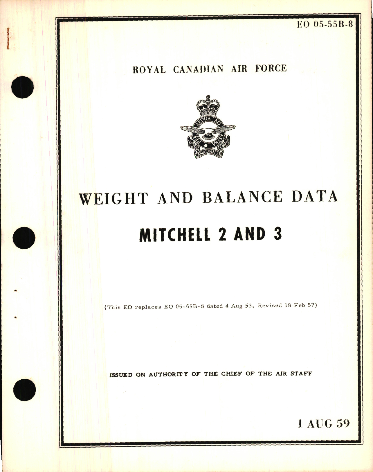 Sample page 1 from AirCorps Library document: Weight and Balance Data for Mitchell 2 and 3