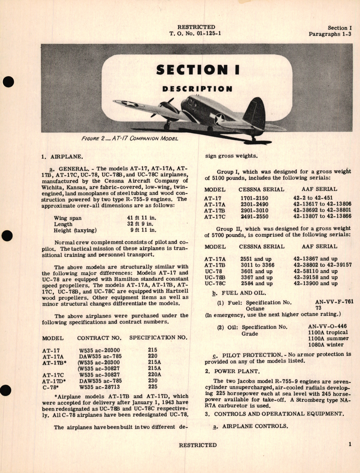 Sample page 5 from AirCorps Library document: Pilot's Flight Operating Instructions for Army Models AT-17 Series and UC-78 Series Navy Model JRC-1 British Models Crane I and IA