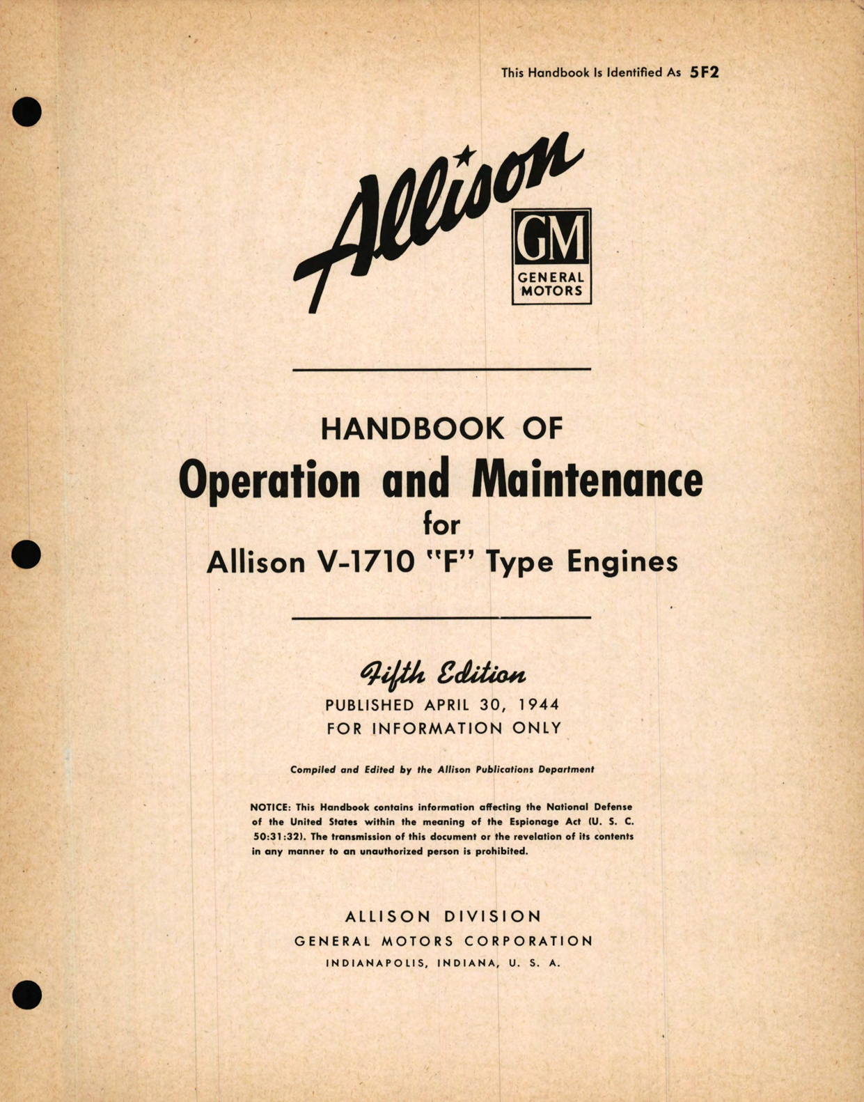 Sample page 1 from AirCorps Library document: Operation and Maintenance for Allison V-1710  