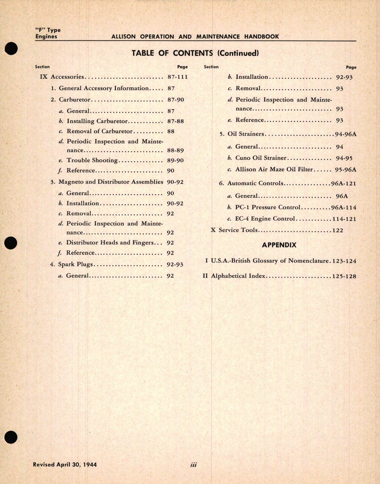 Sample page 5 from AirCorps Library document: Operation and Maintenance for Allison V-1710  