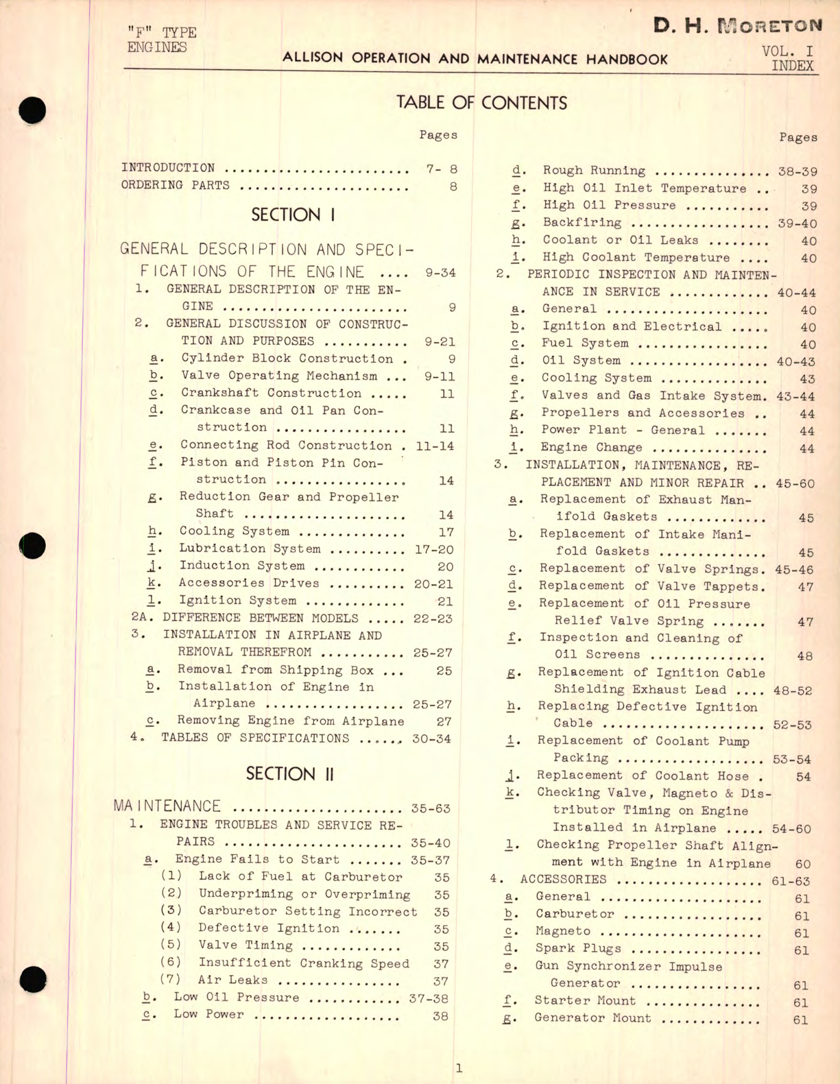 Sample page 5 from AirCorps Library document: Operation Maintenance and Overhaul Handbook for V-1710 - F Type Engines