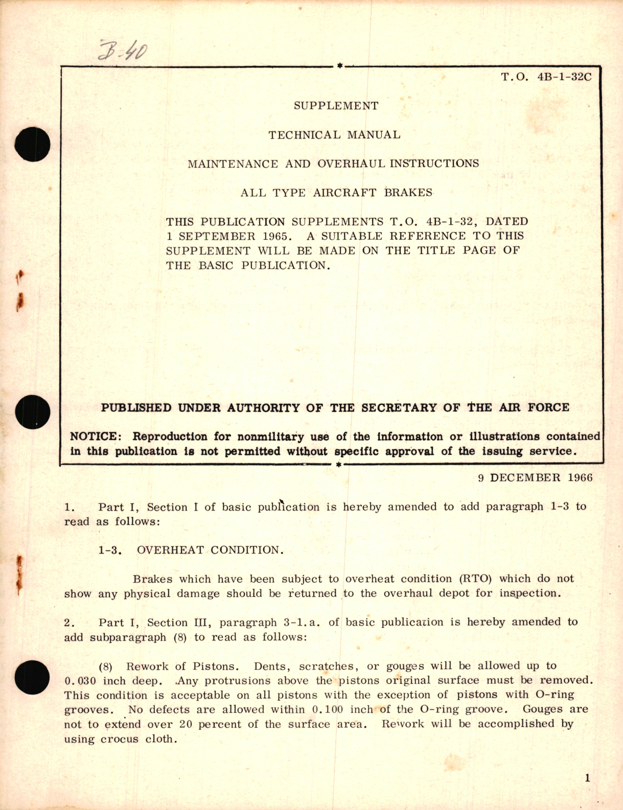 Sample page 1 from AirCorps Library document: Supplement, Maintenance and Overhaul Instructions for All Type Aircraft Brakes