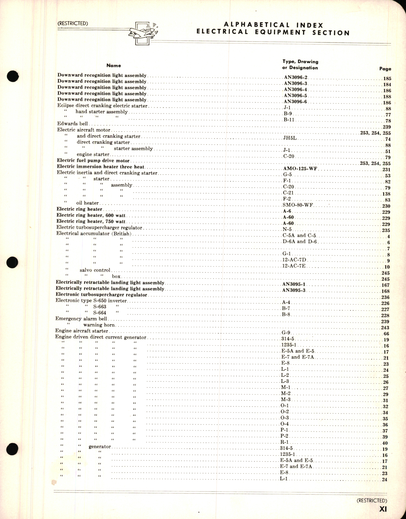 Sample page 9 from AirCorps Library document: Index of Army and Navy Aeronautical Equipment - Electrical Equipment