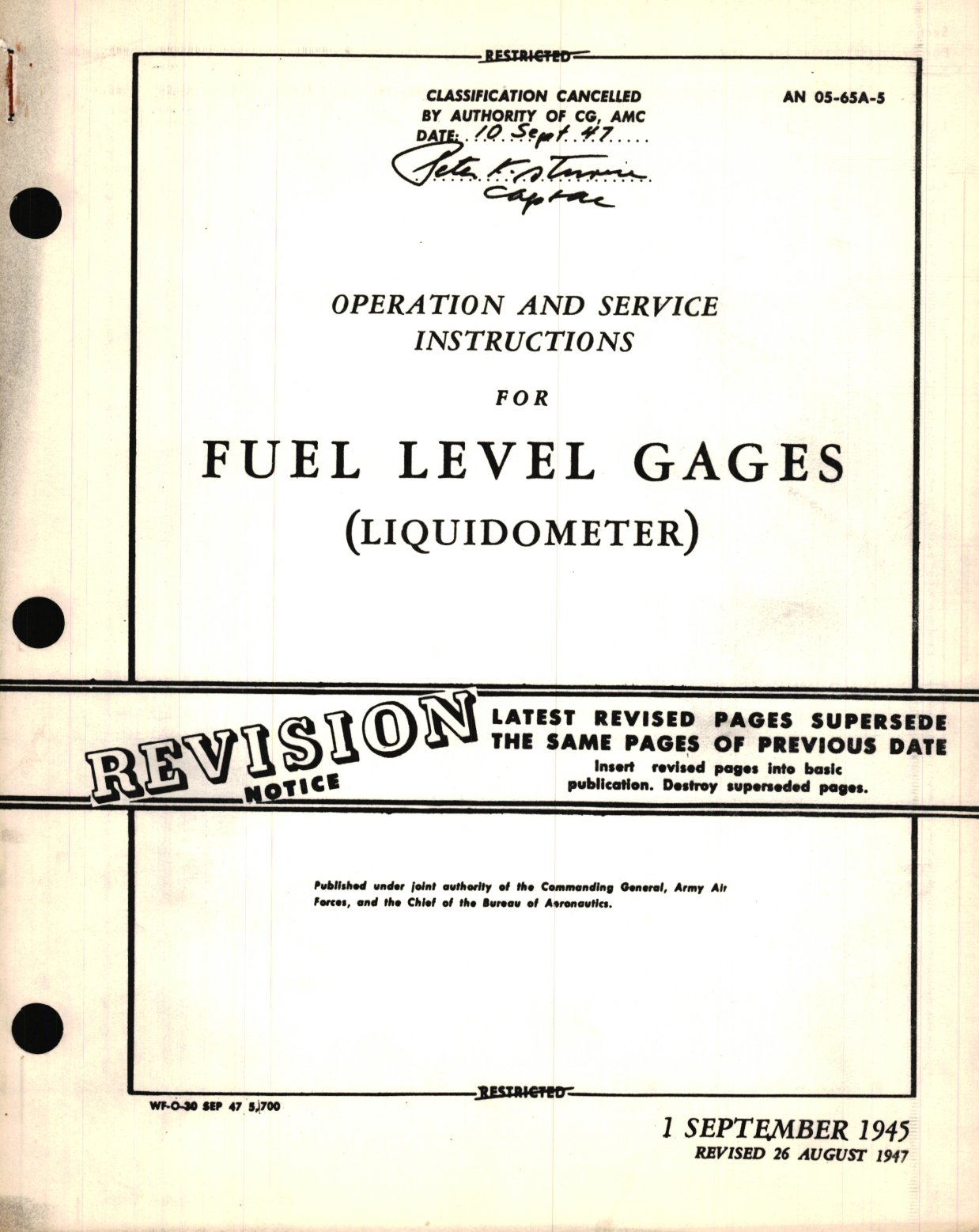 Sample page 1 from AirCorps Library document: Operation and Service Instructions for Fuel Level Gages 