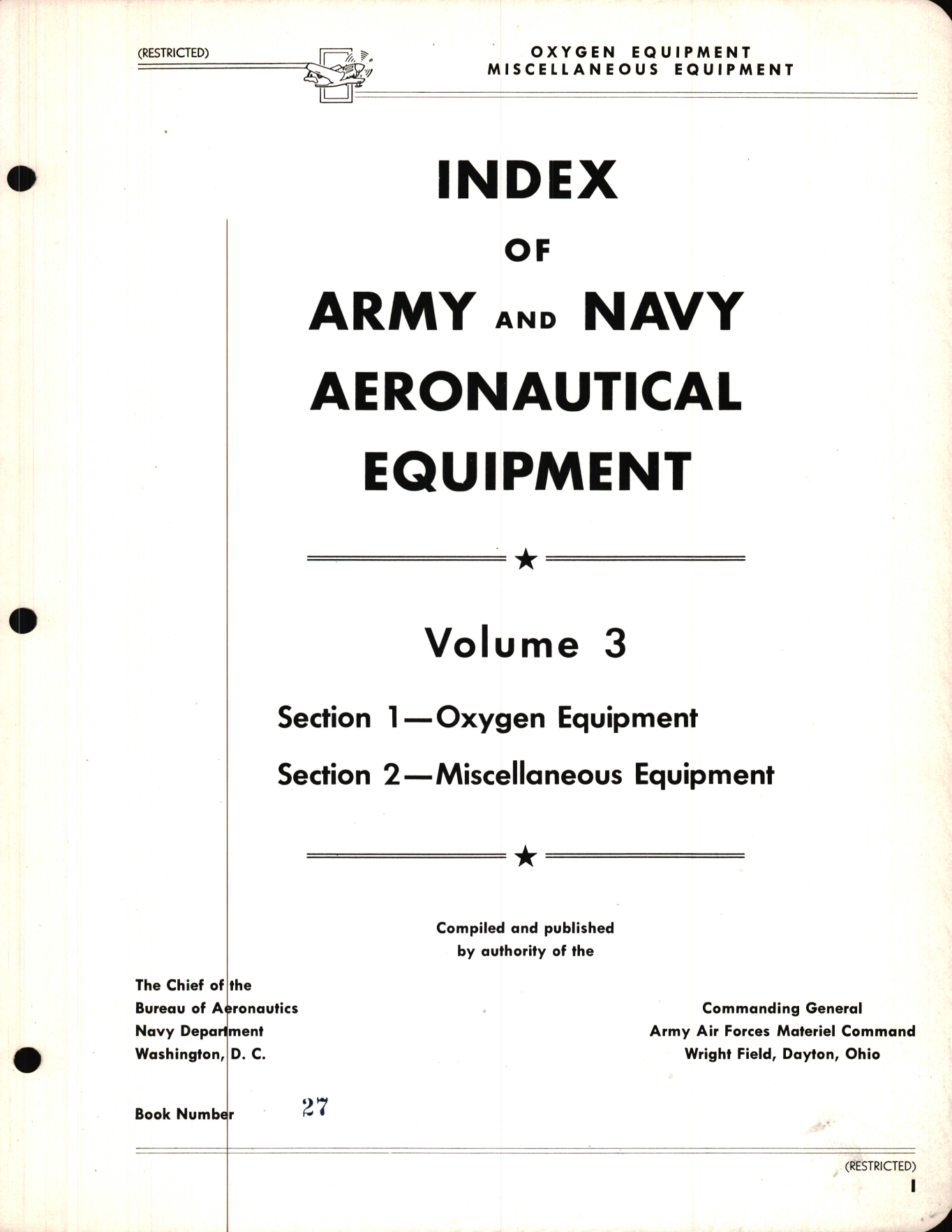 Sample page 1 from AirCorps Library document: Index of Army and Navy Aeronautical Equipment - Oxygen Equipment - Miscellaneous Equipment