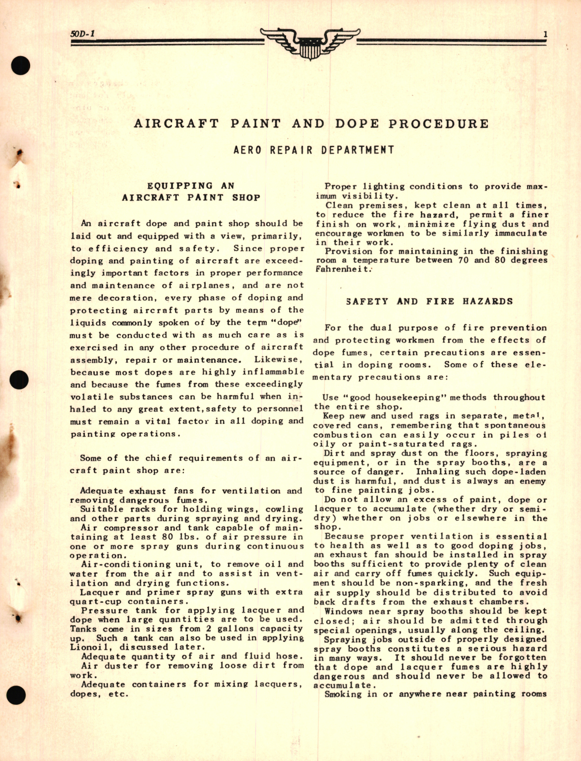 Sample page 1 from AirCorps Library document: Aircraft Paint and Dope Procedure - Aero Repair Department