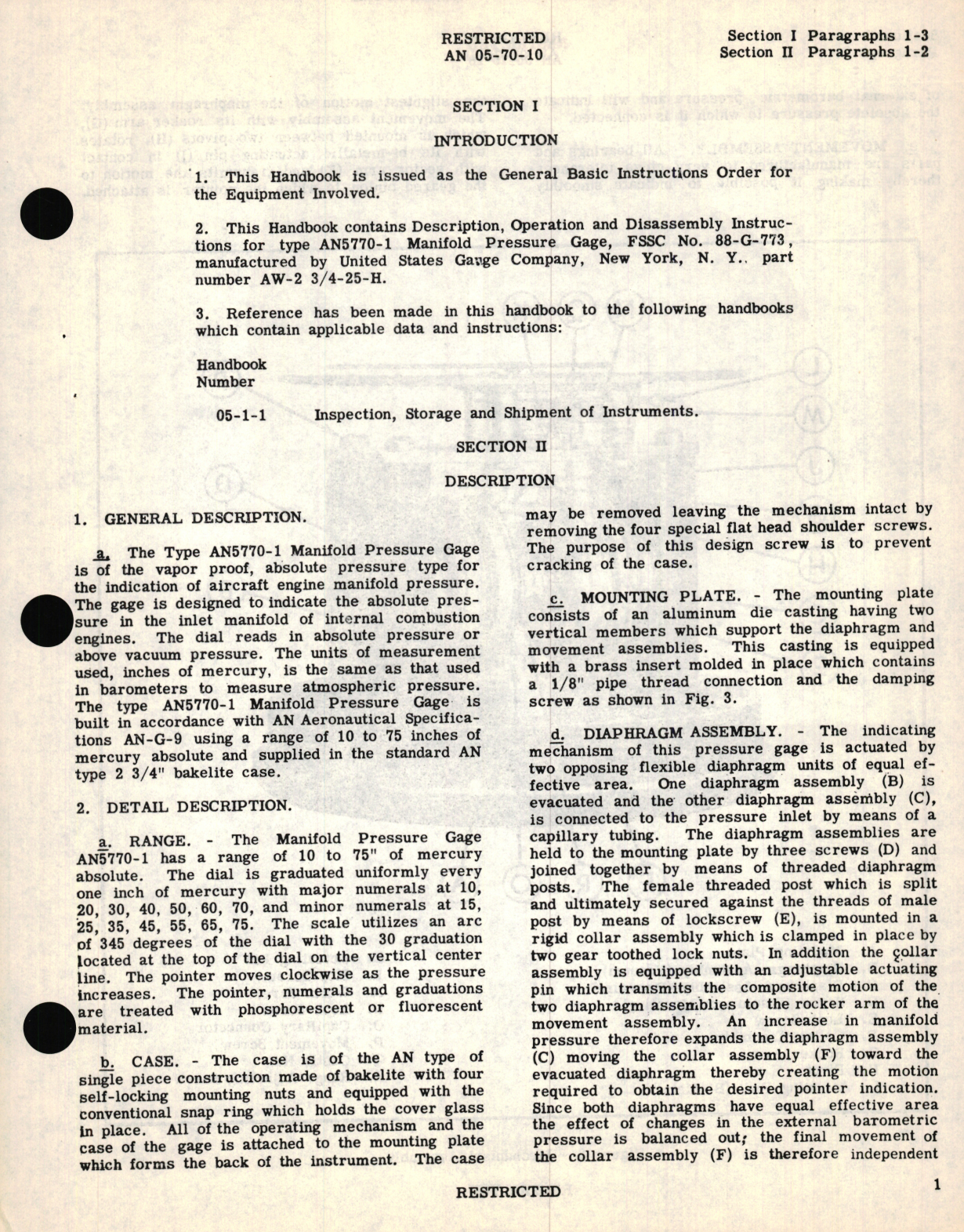 Sample page 5 from AirCorps Library document: Overhaul Instructions for Manifold Pressure Gages Part No. AW-2 /4-25-H  Type No. AN 5770-1