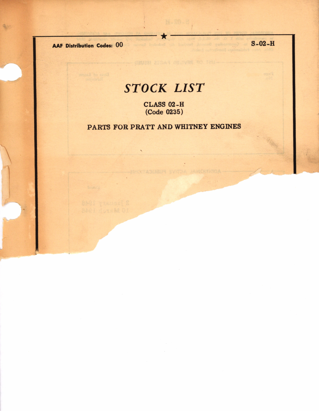 Sample page 1 from AirCorps Library document: Stock List Class 02-H (Code 0235), Parts for Pratt and Whitney Engines