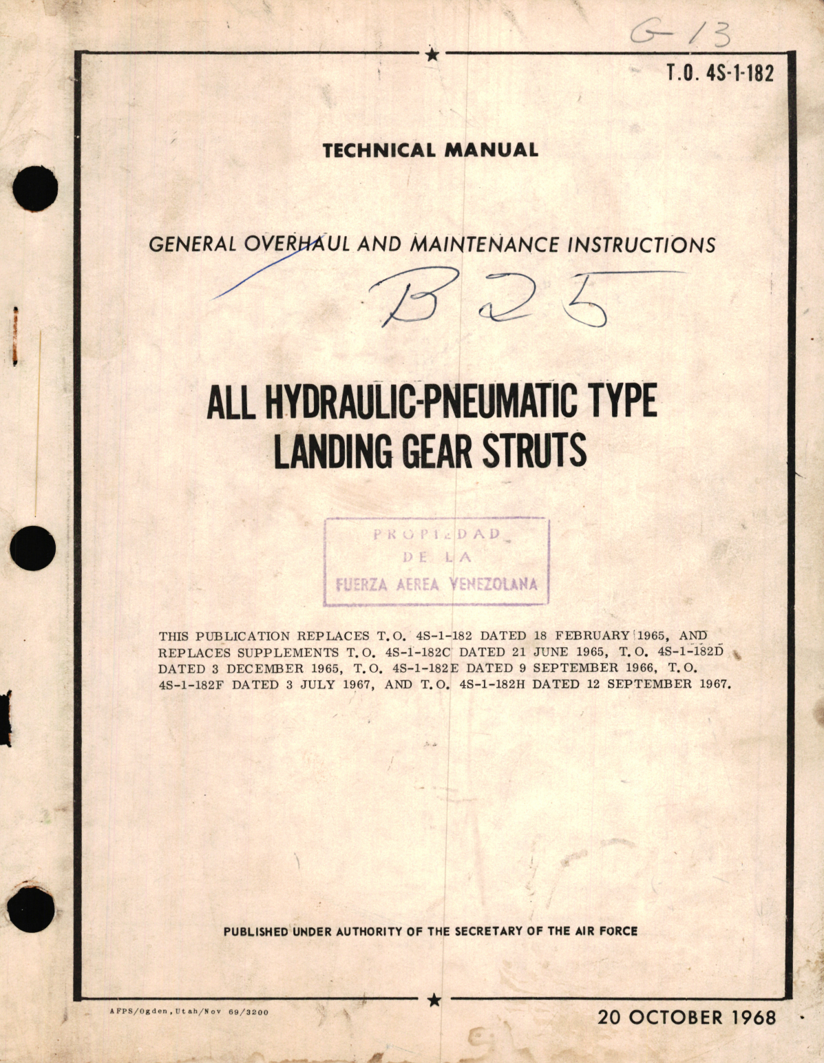 Sample page 1 from AirCorps Library document: General Overhaul and Maintenance Instructions for All Hydraulic-Pneumatic Type Landing Gear Struts