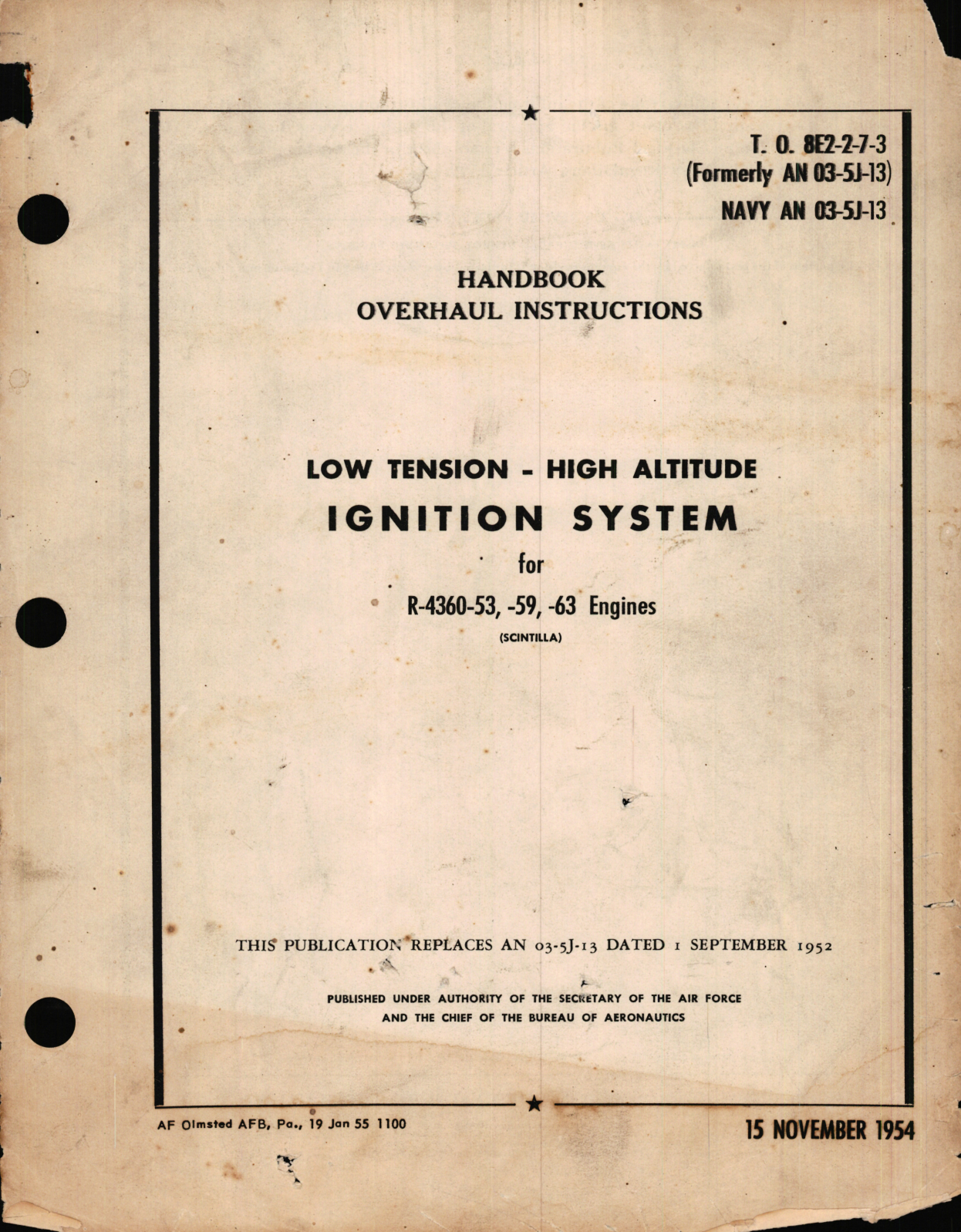 Sample page 1 from AirCorps Library document: Overhaul Instructions for Low Tension - High Altitude Ignition System for R-4360-53, -59, -63 Engine 