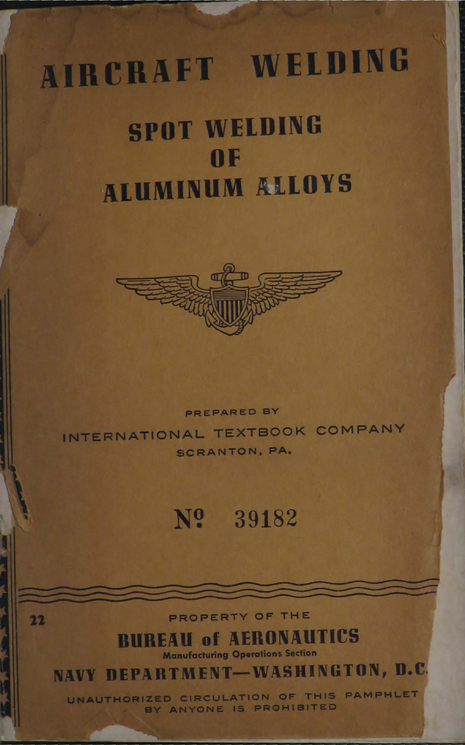 Sample page 1 from AirCorps Library document: Aircraft Welding - Spot Welding of Aluminum Alloys - Bureau of Aeronautics