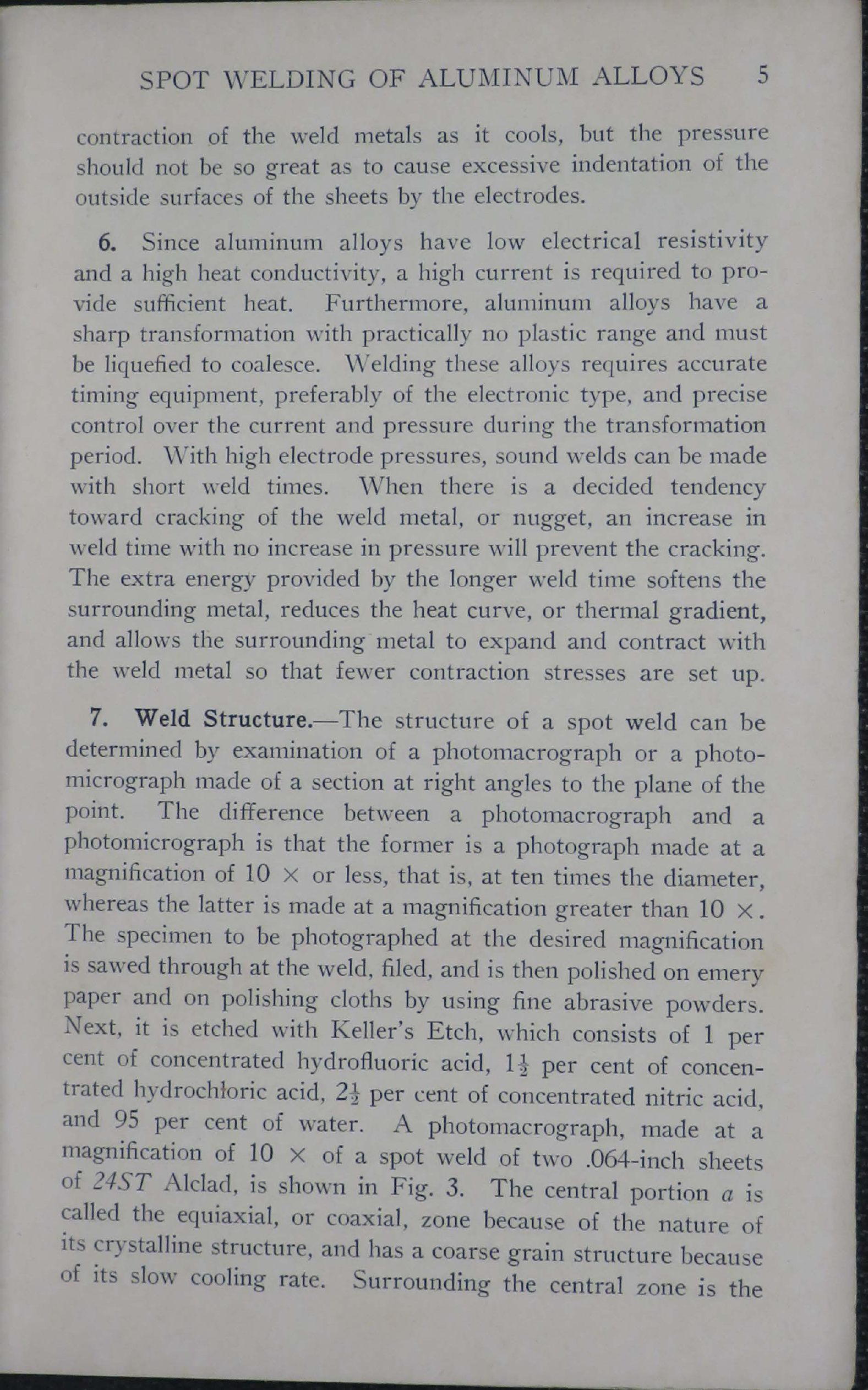 Sample page 7 from AirCorps Library document: Aircraft Welding - Spot Welding of Aluminum Alloys - Bureau of Aeronautics