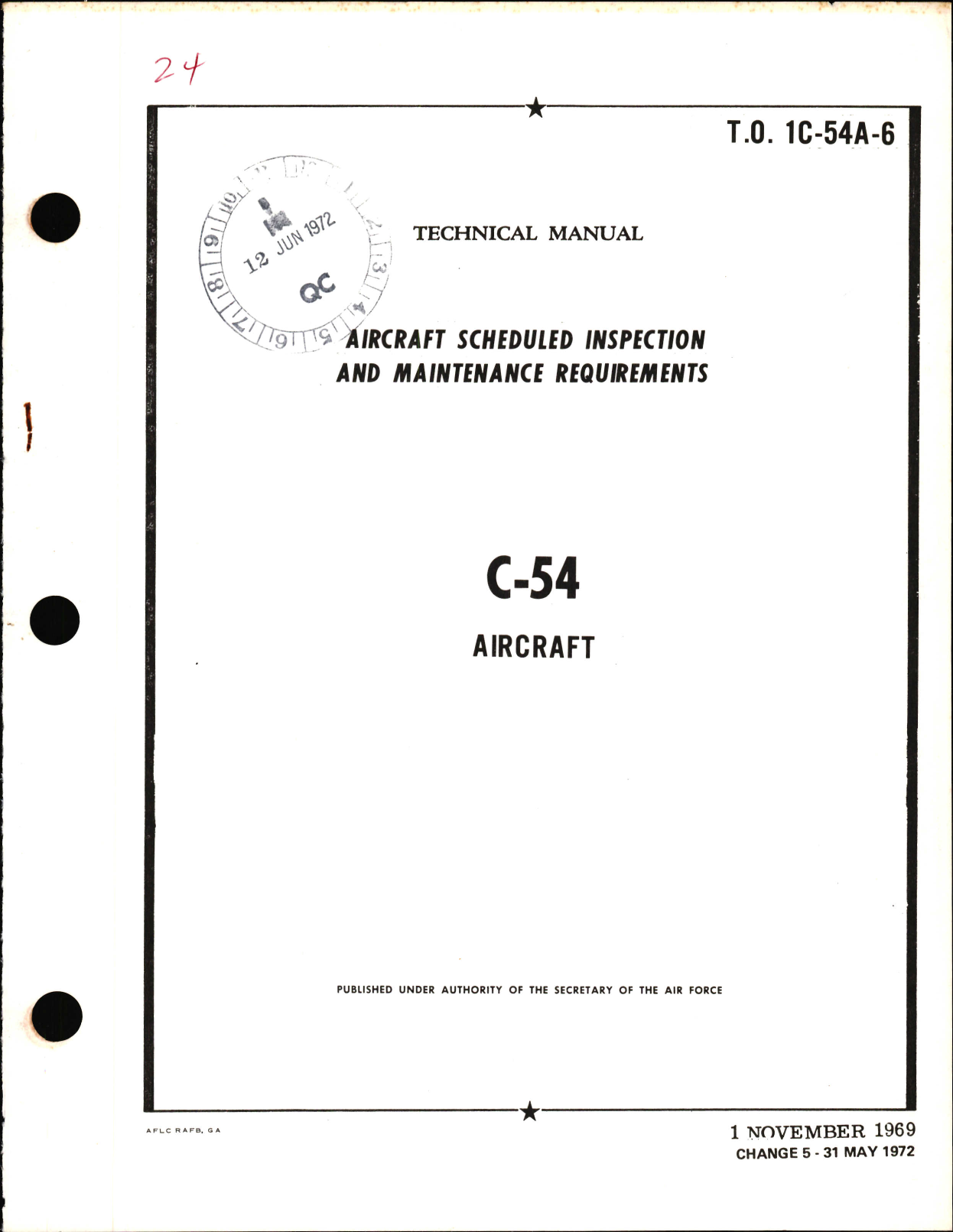 Sample page 1 from AirCorps Library document: Aircraft Scheduled Inspection and Maintenance Requirements for C-54