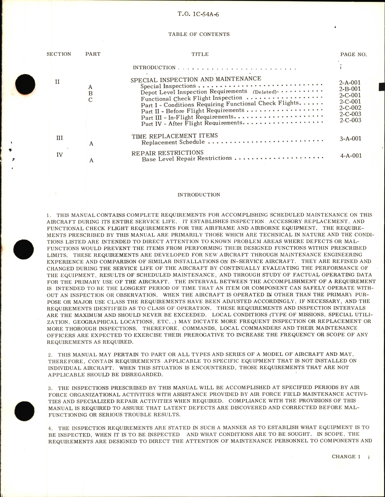 Sample page 3 from AirCorps Library document: Aircraft Scheduled Inspection and Maintenance Requirements for C-54