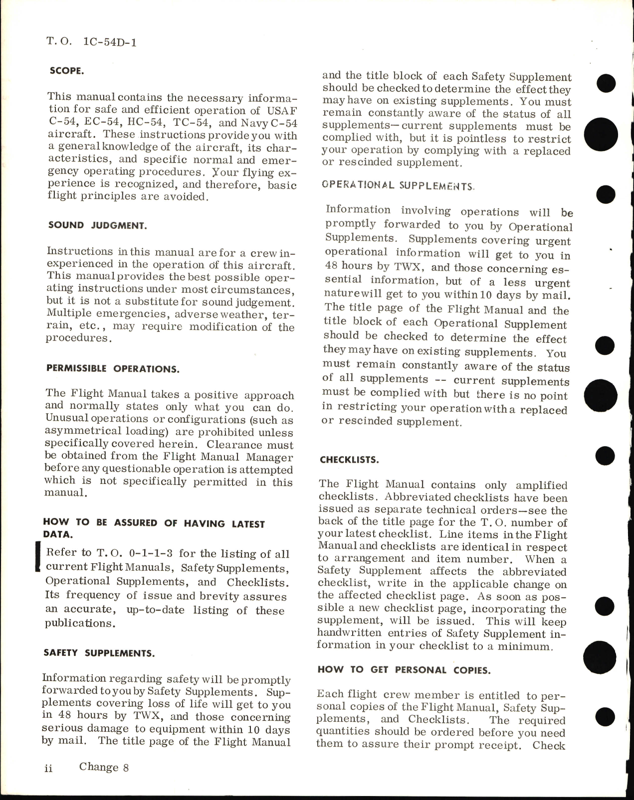 Sample page 8 from AirCorps Library document: Flight Manual for C-54, EC-54, HC-54, TC-54, and R5D