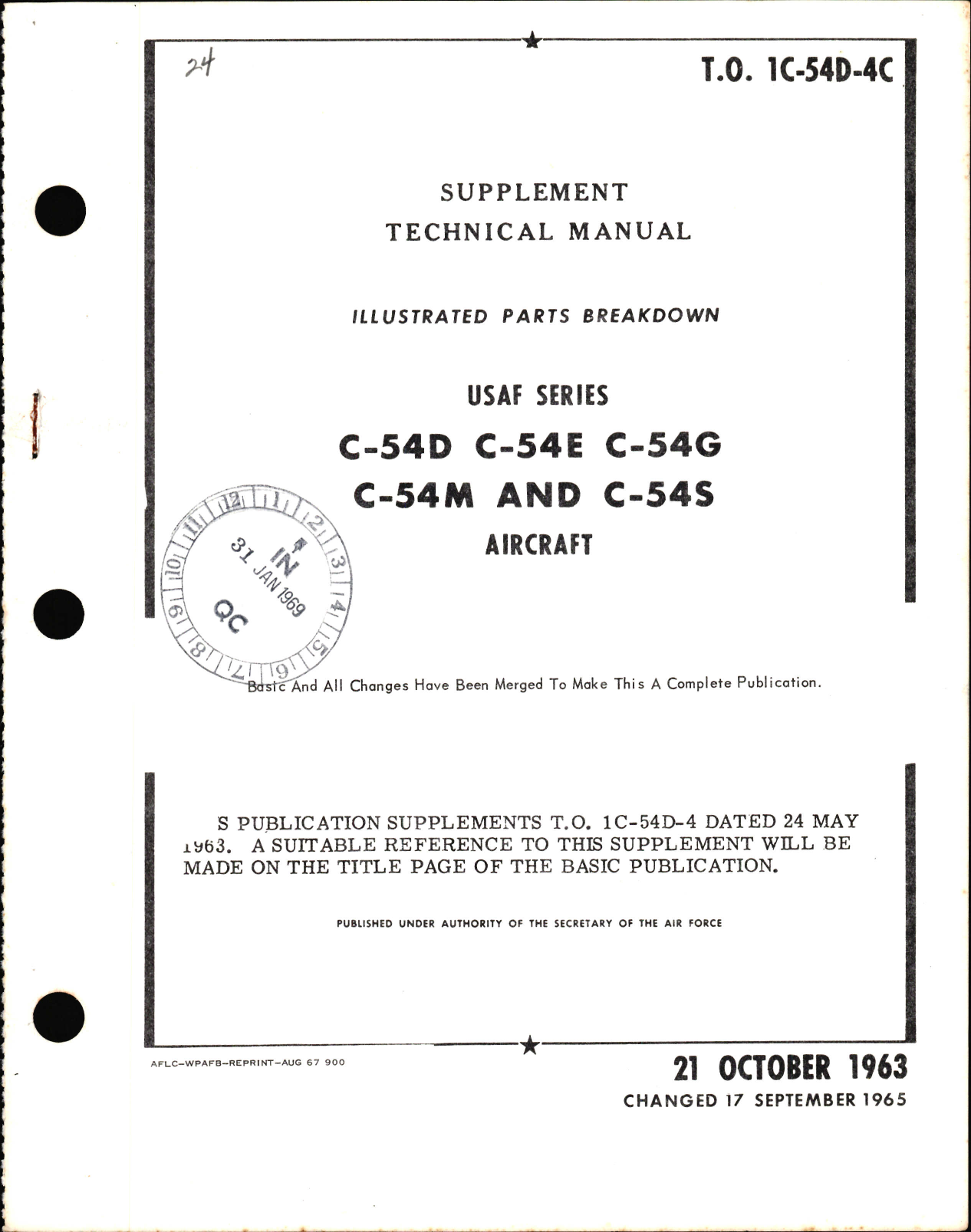 Sample page 1 from AirCorps Library document: Illustrated Parts Breakdown for C-54D, C-54E, C-54G, C-54M, and C-54S