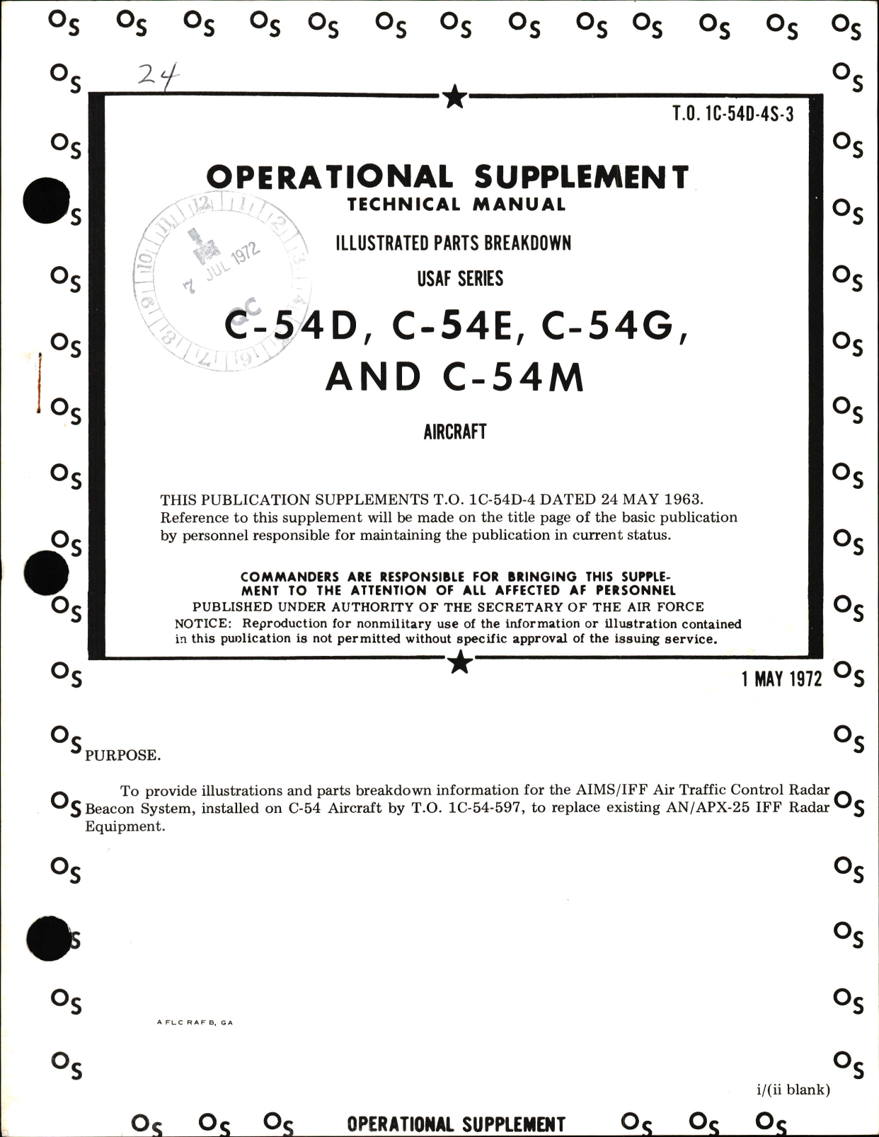 Sample page 1 from AirCorps Library document: Operational Supplement, Illustrated Parts Breakdown for C-54D, C-54E, C-54G, and C-54M