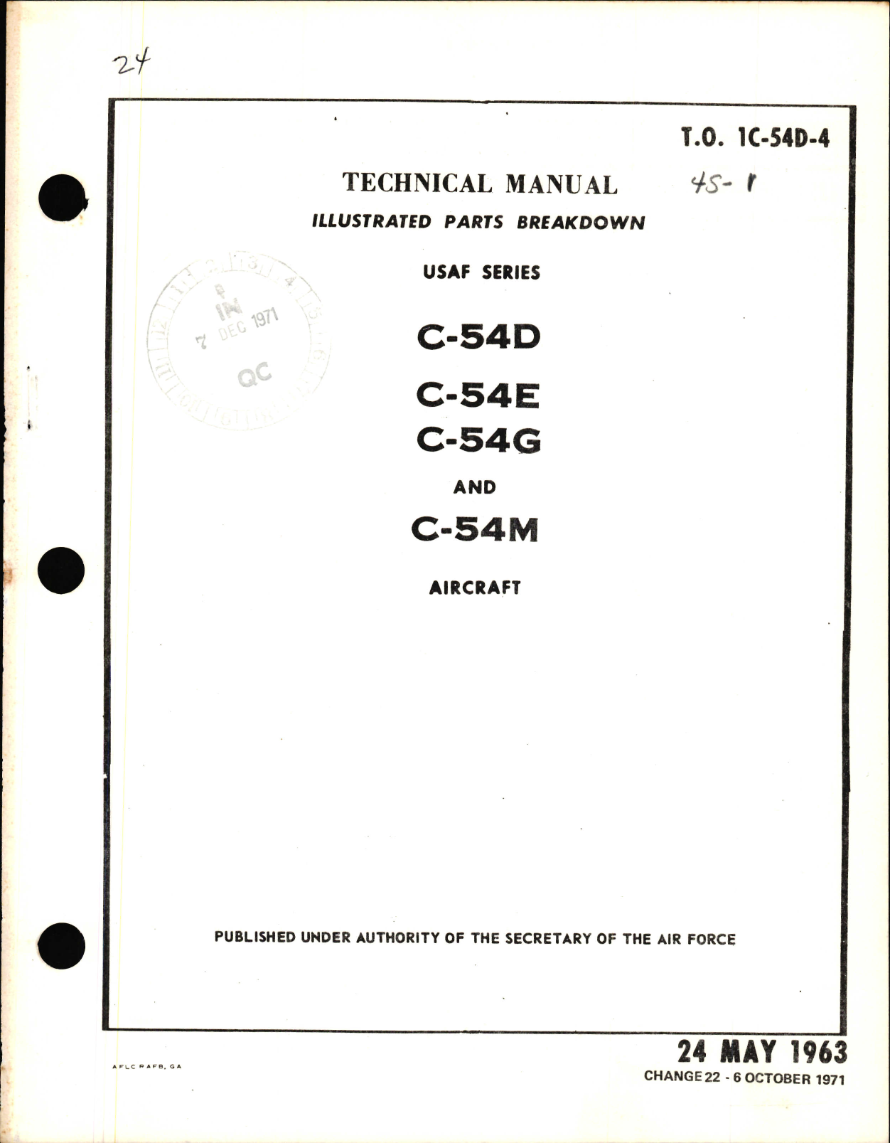 Sample page 1 from AirCorps Library document: Illustrated Parts Breakdown for C-54D, C-54E, C-54G, and C-54M